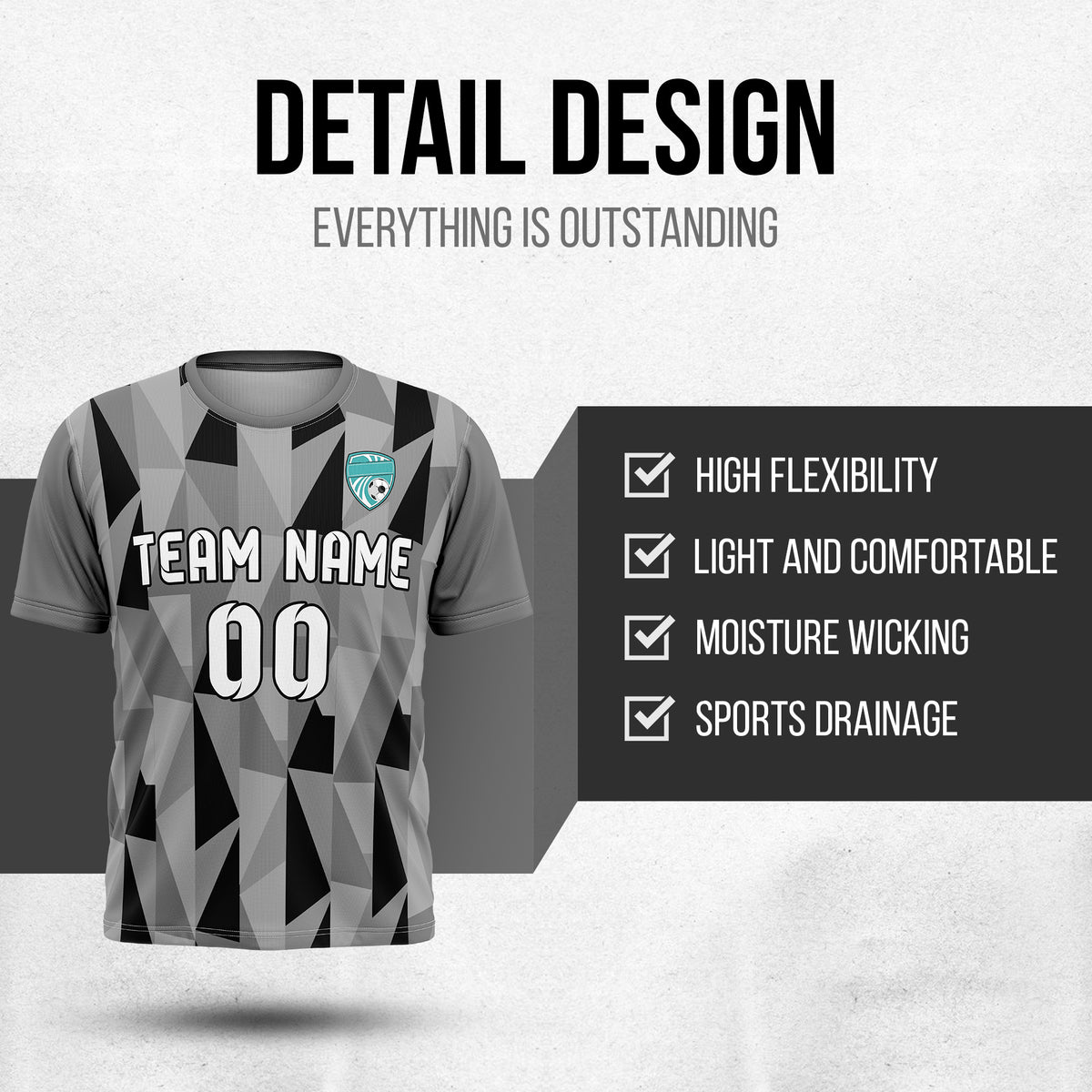 Custom Crystal R-Full Pattern Soccer Dark Grey Sport Tops Jersey