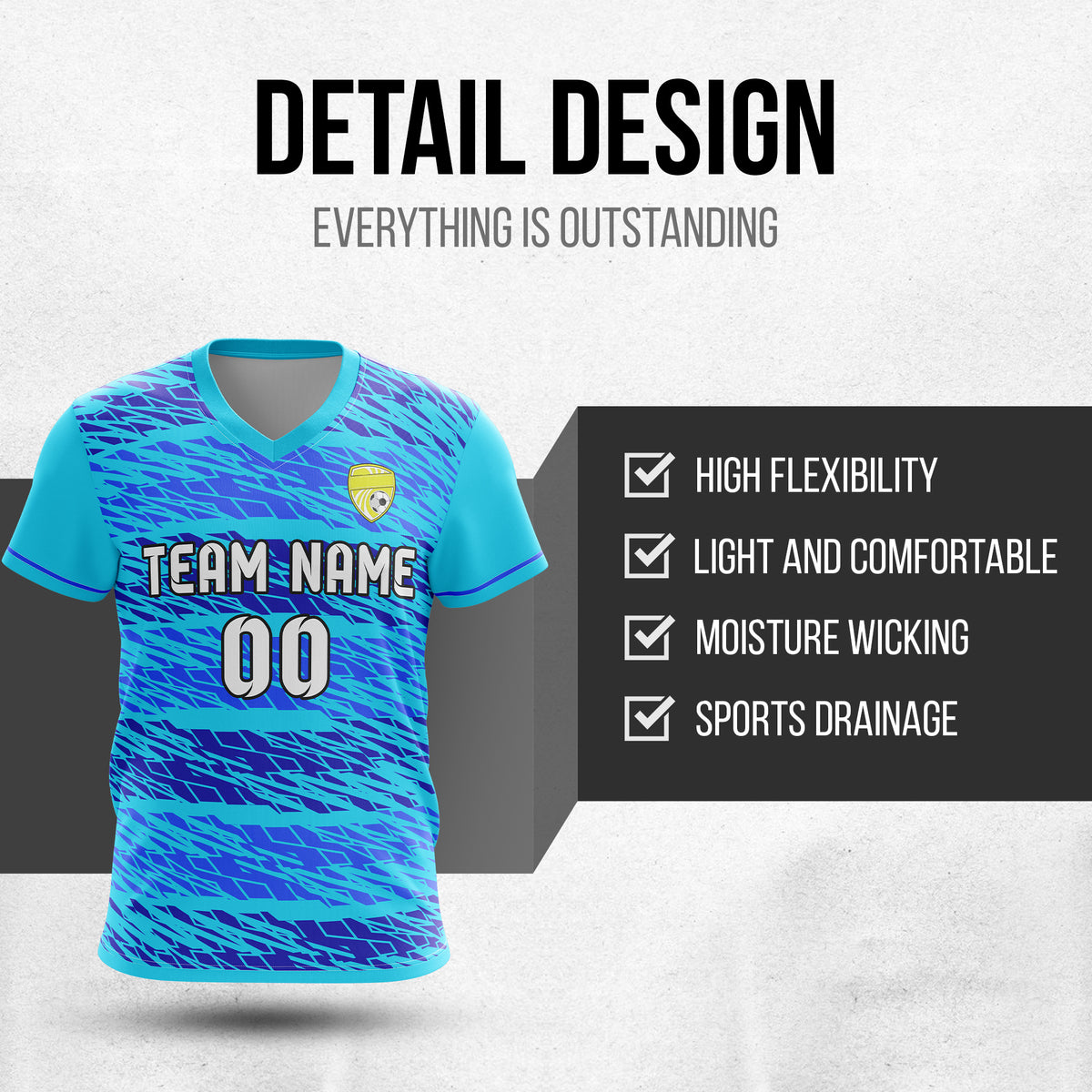 Custom Flare Strike V-Full Pattern Soccer Blue Sport Tops Jersey