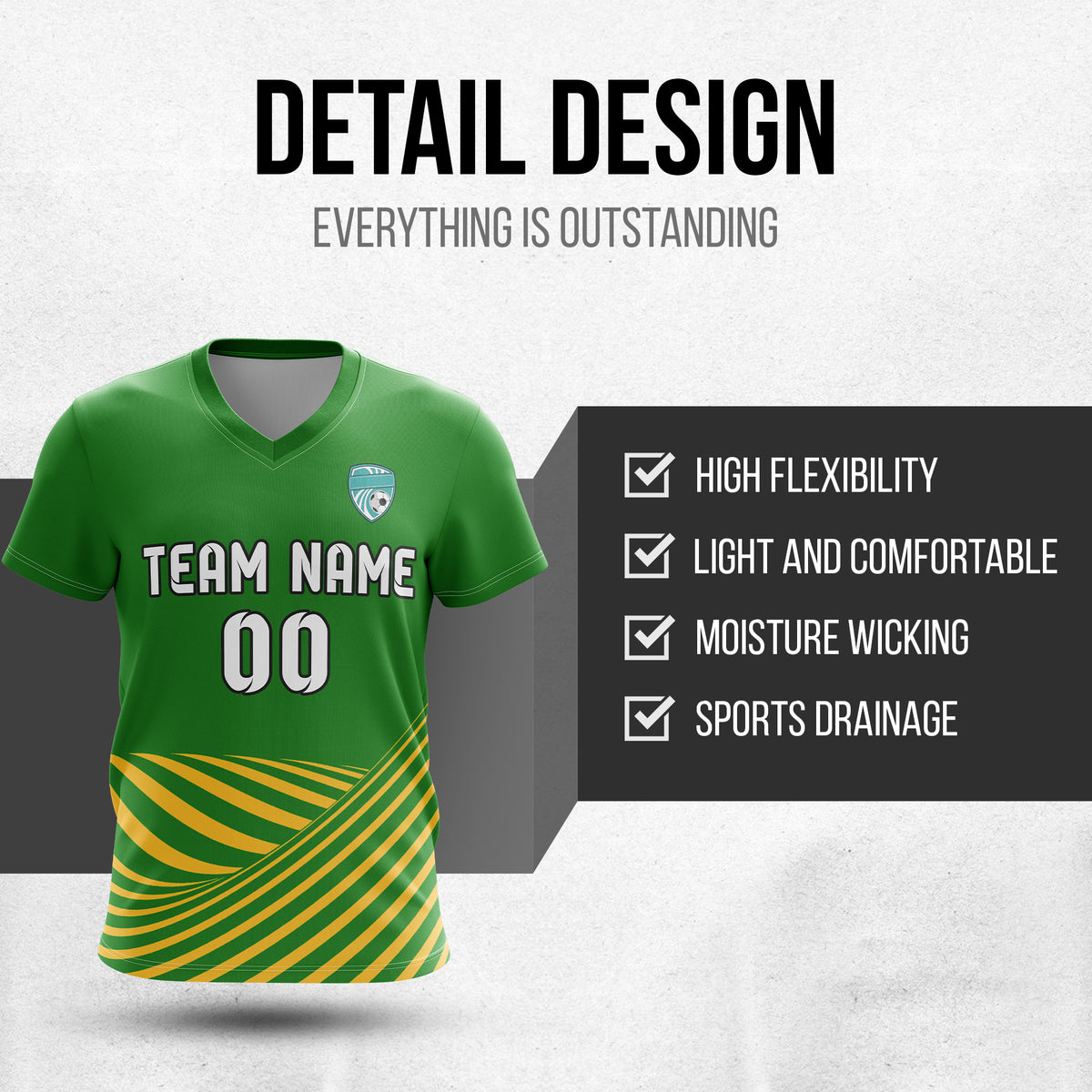 Custom WaveLine Stripe V-Neck Green Sport Tops Jersey