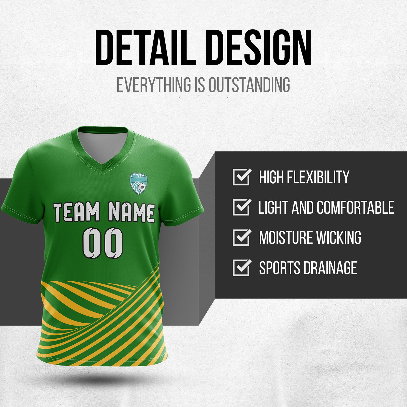 Custom WaveLine Stripe V-Neck Green Sport Tops Jersey