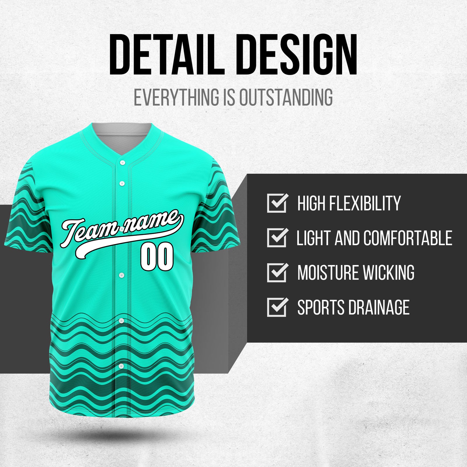 Custom Aqua Baseball Wave Sports Jersey Personalized Uniform with Name & Number