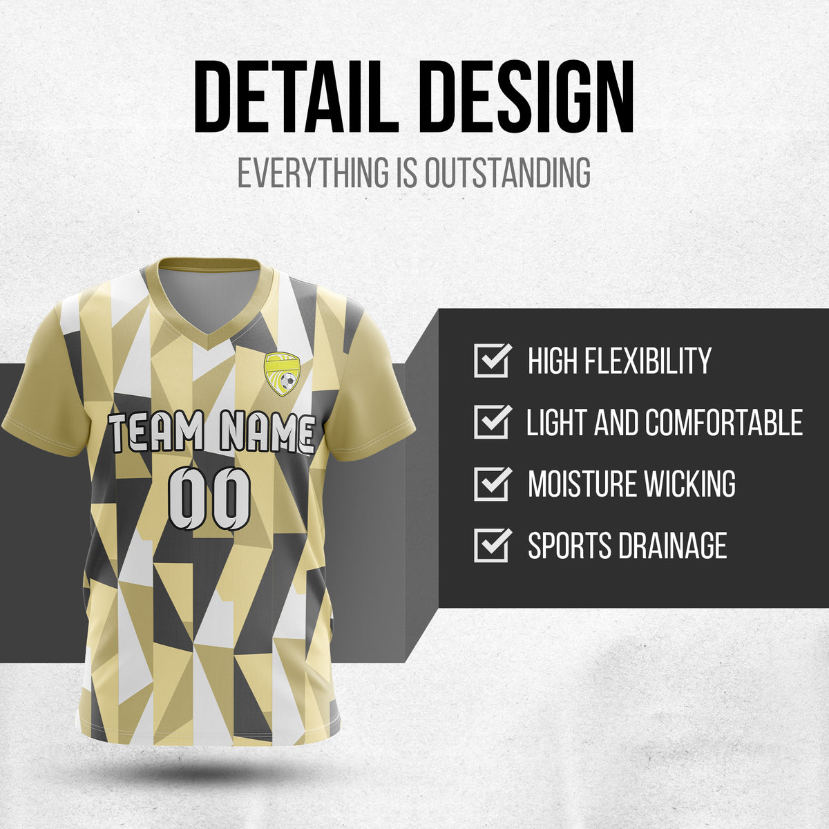 Custom Crystal V-Full Pattern Soccer Khaki Sport Tops Jersey