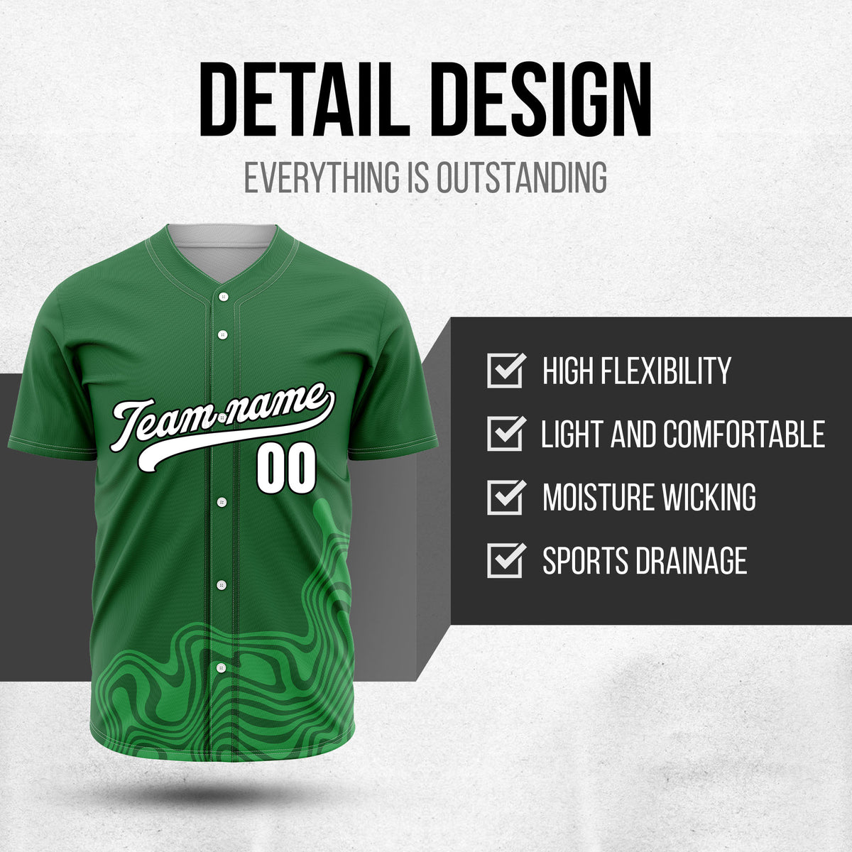 Custom Green Baseball Wave Sports Jersey Personalized Uniform with Name & Number