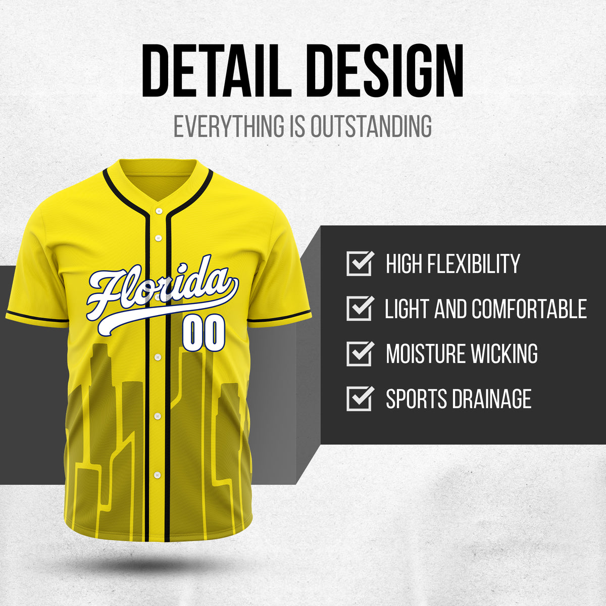 Custom City Flux Yellow Baseball Sports Jersey Personalized Uniform with Name & Number