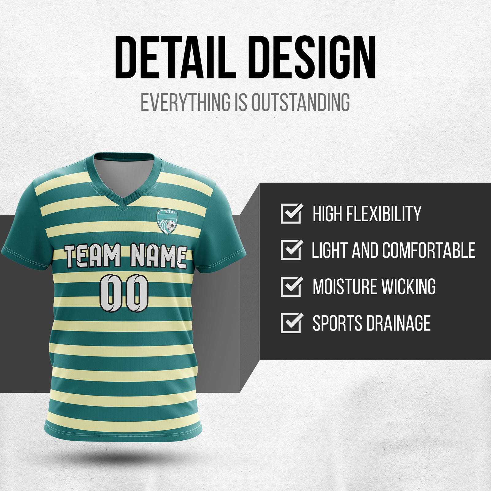 Custom Royal Stripe V-Neck Teal Sport Tops Jersey