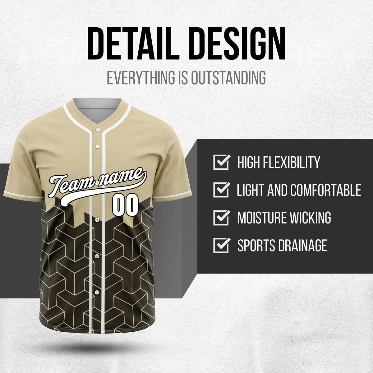 Custom Grid Iron Khaki Baseball Sports Jersey Personalized Uniform with Name & Number