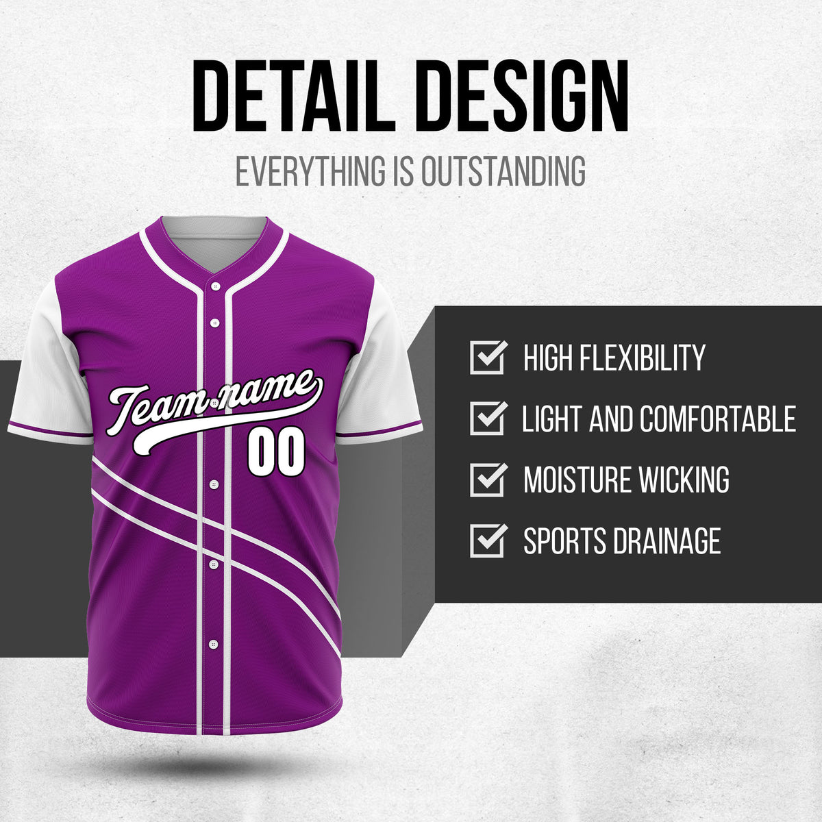 Custom Swift Purple Raglan Style Baseball Sports Jersey Personalized Uniform with Name & Number