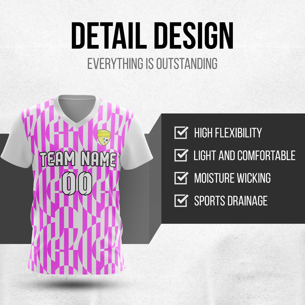 Custom Pulse Grid V-Full Pattern  Soccer White Sport Tops Jersey