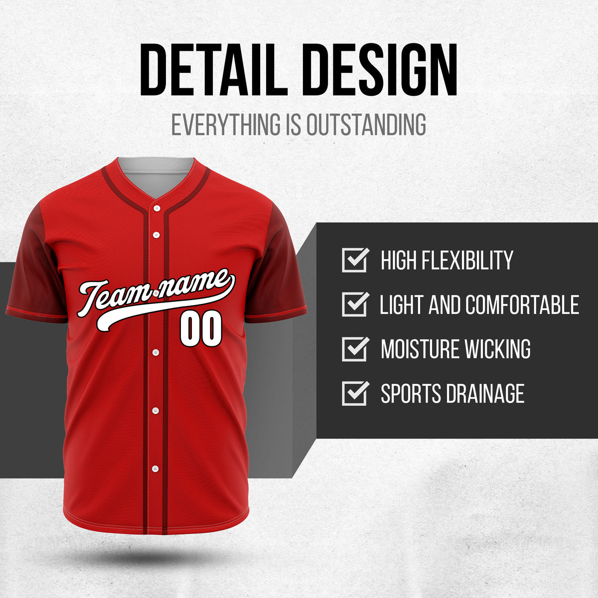 Custom Crimson Edge Red Raglan Style Baseball Sports Jersey Personalized Uniform with Name & Number