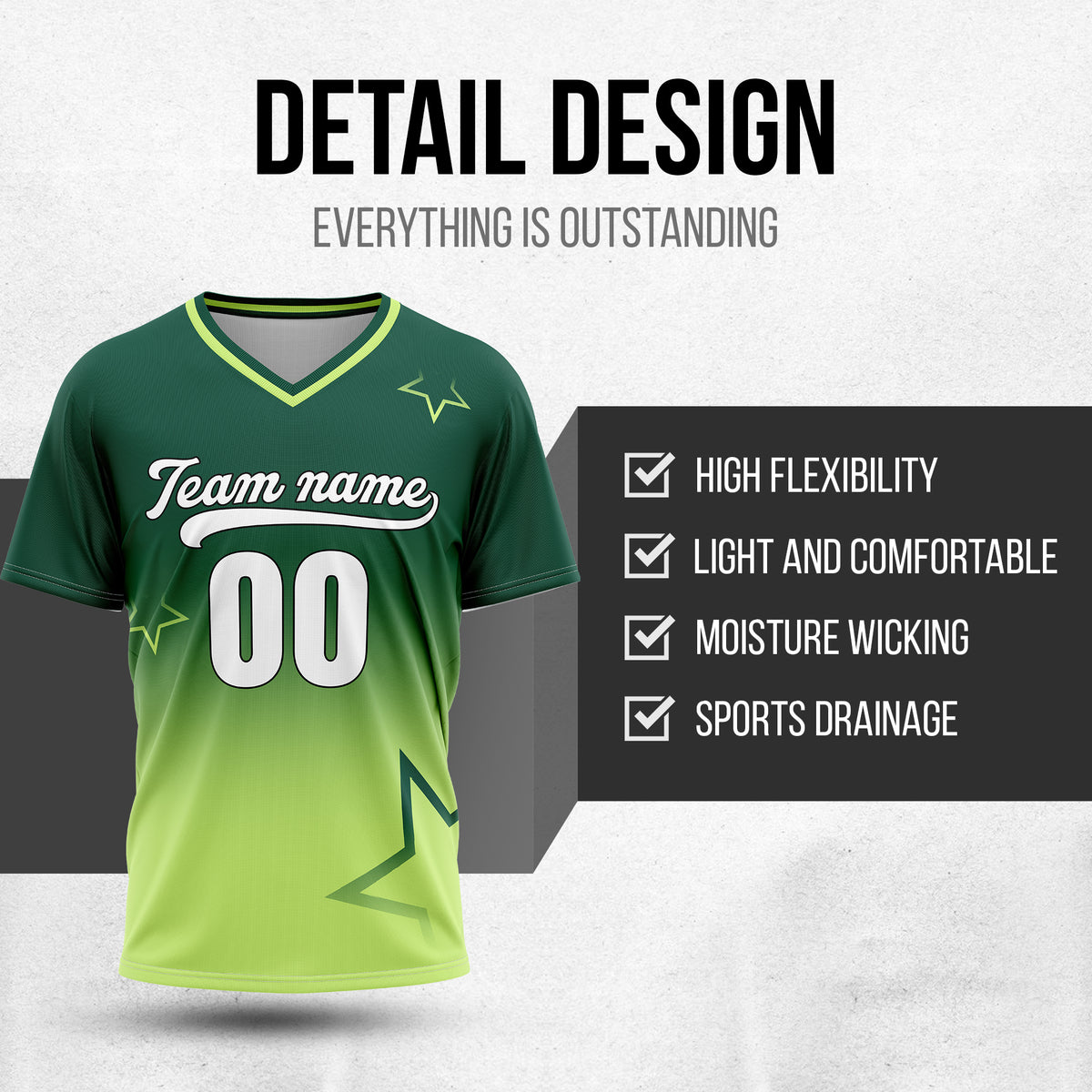Custom Star Gradient Baseball Green Sports Jersey Personalized Uniform with Name & Number