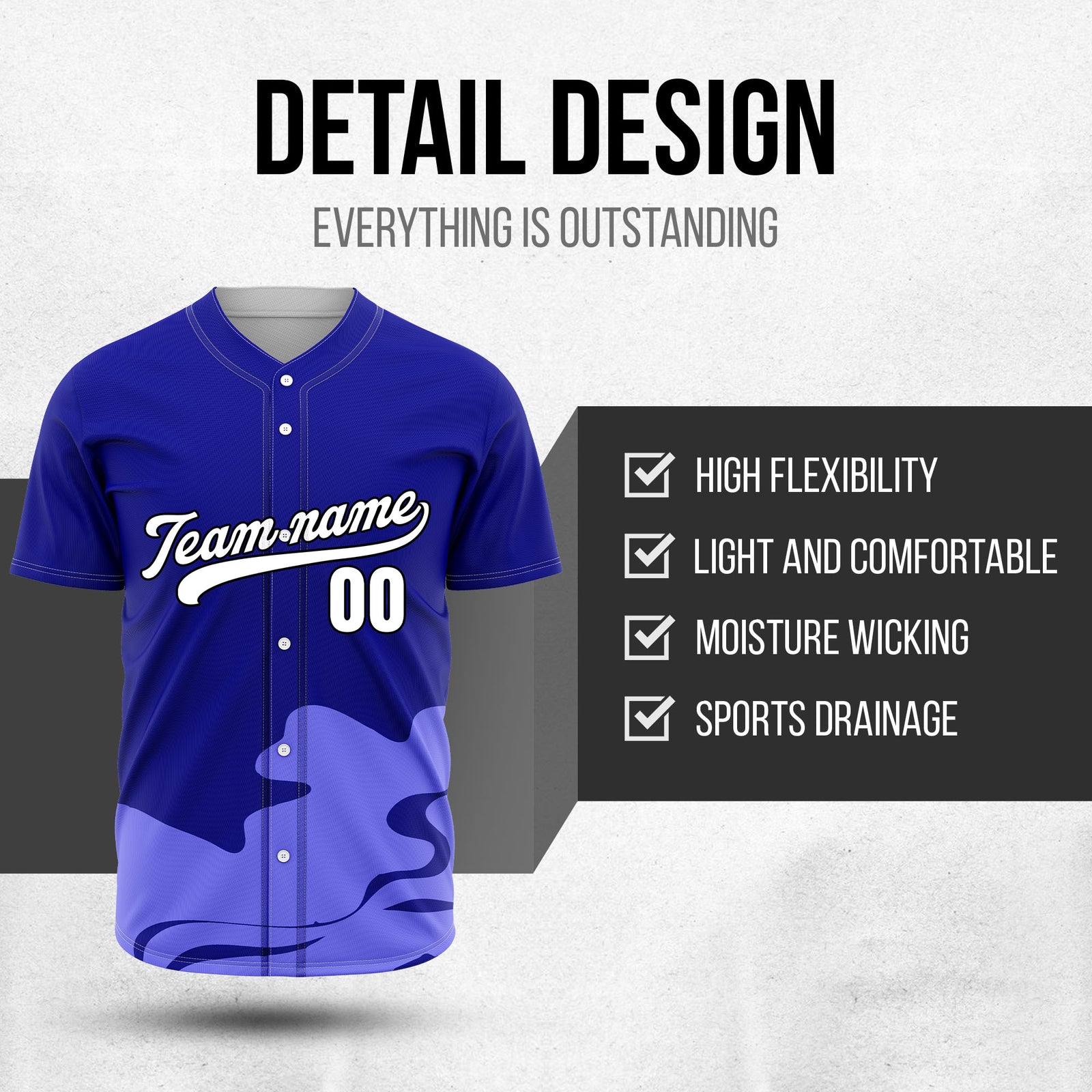 Custom Blue Baseball Wave Sports Jersey Personalized Uniform with Name & Number