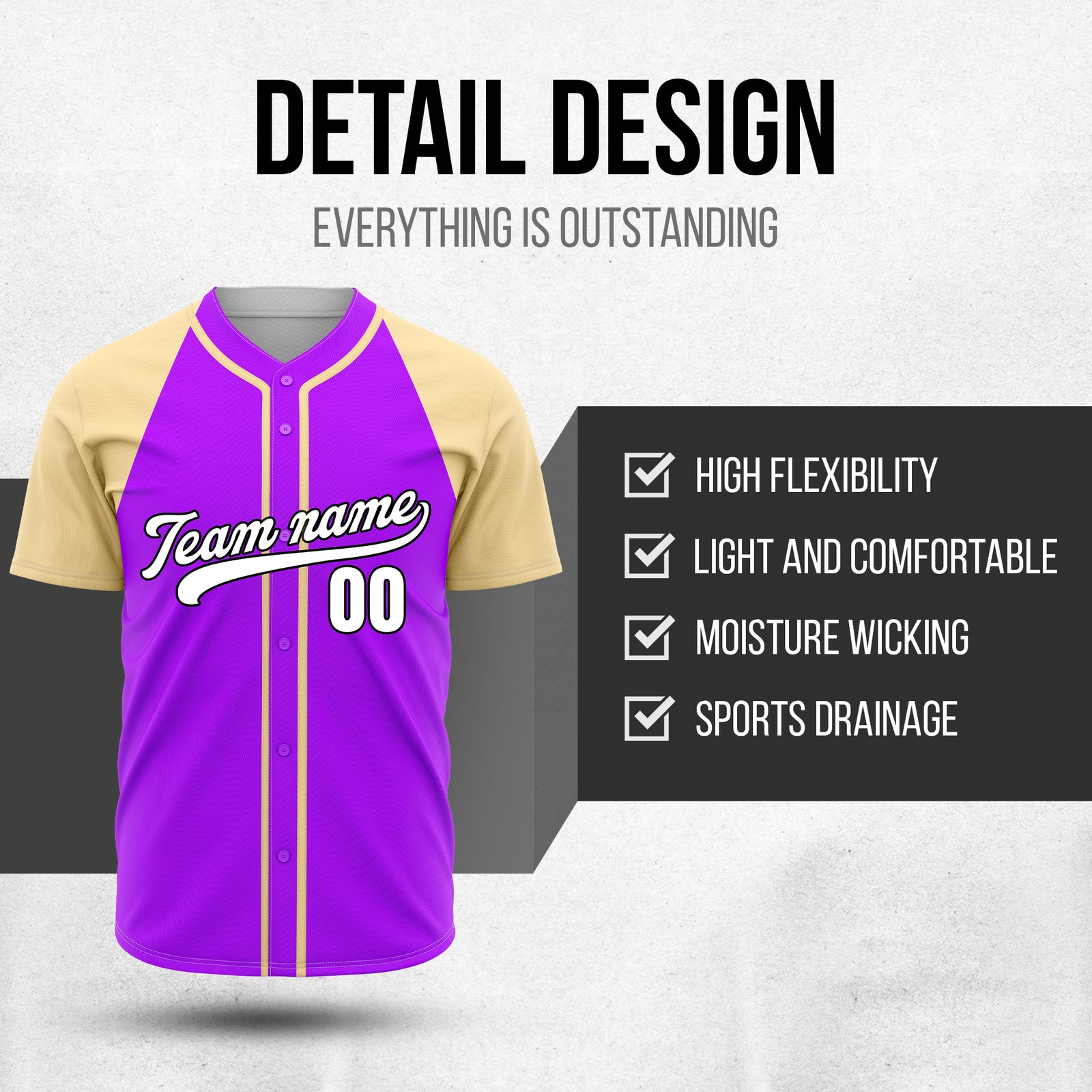 Custom Baseline Baseball Purple Sports Jersey Personalized Uniform with Name & Number