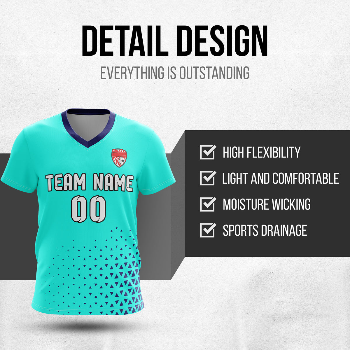 Custom Tri-Edge V-Side Pattern Aqua Soccer Sport Tops Jersey