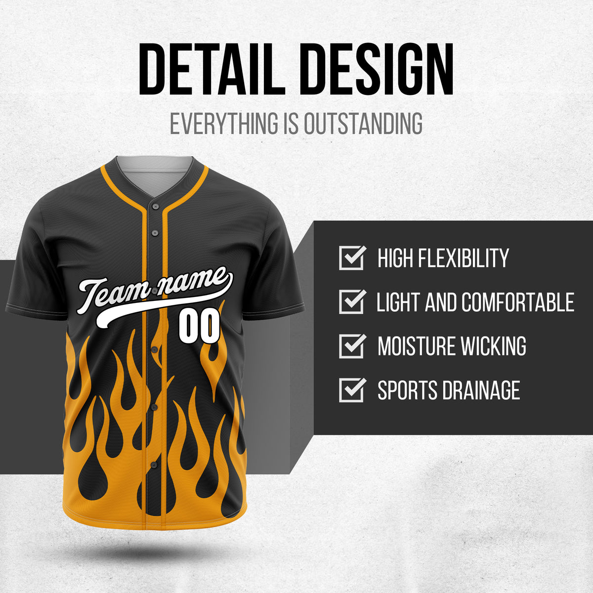 Custom Frost Fire Black Baseball Sports Jersey Personalized Uniform with Name & Number