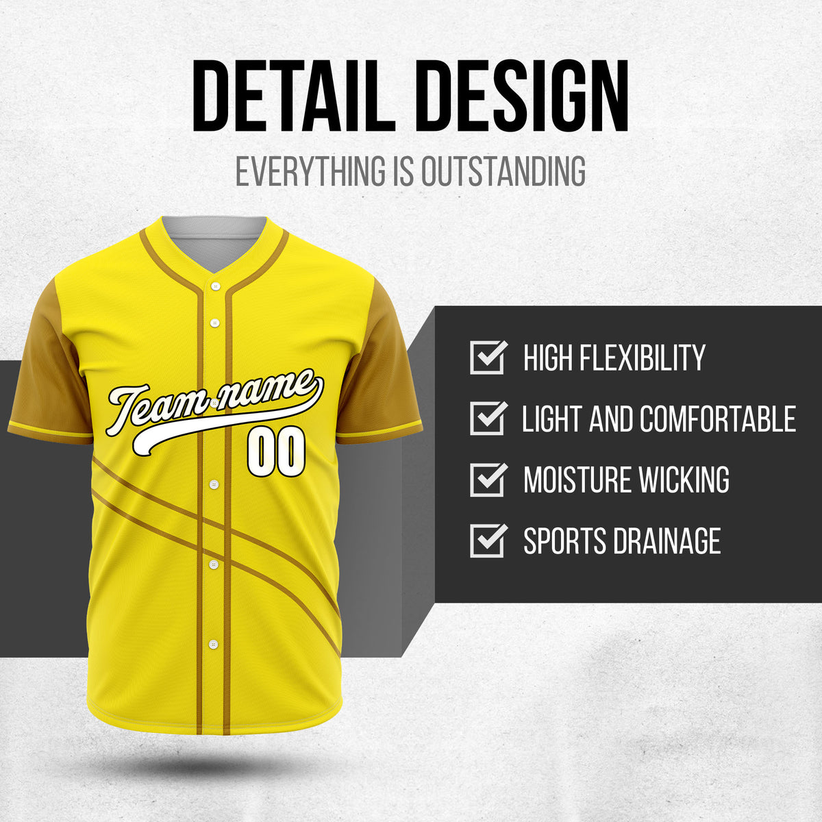 Custom Swift Yellow Raglan Style Baseball Sports Jersey Personalized Uniform with Name & Number