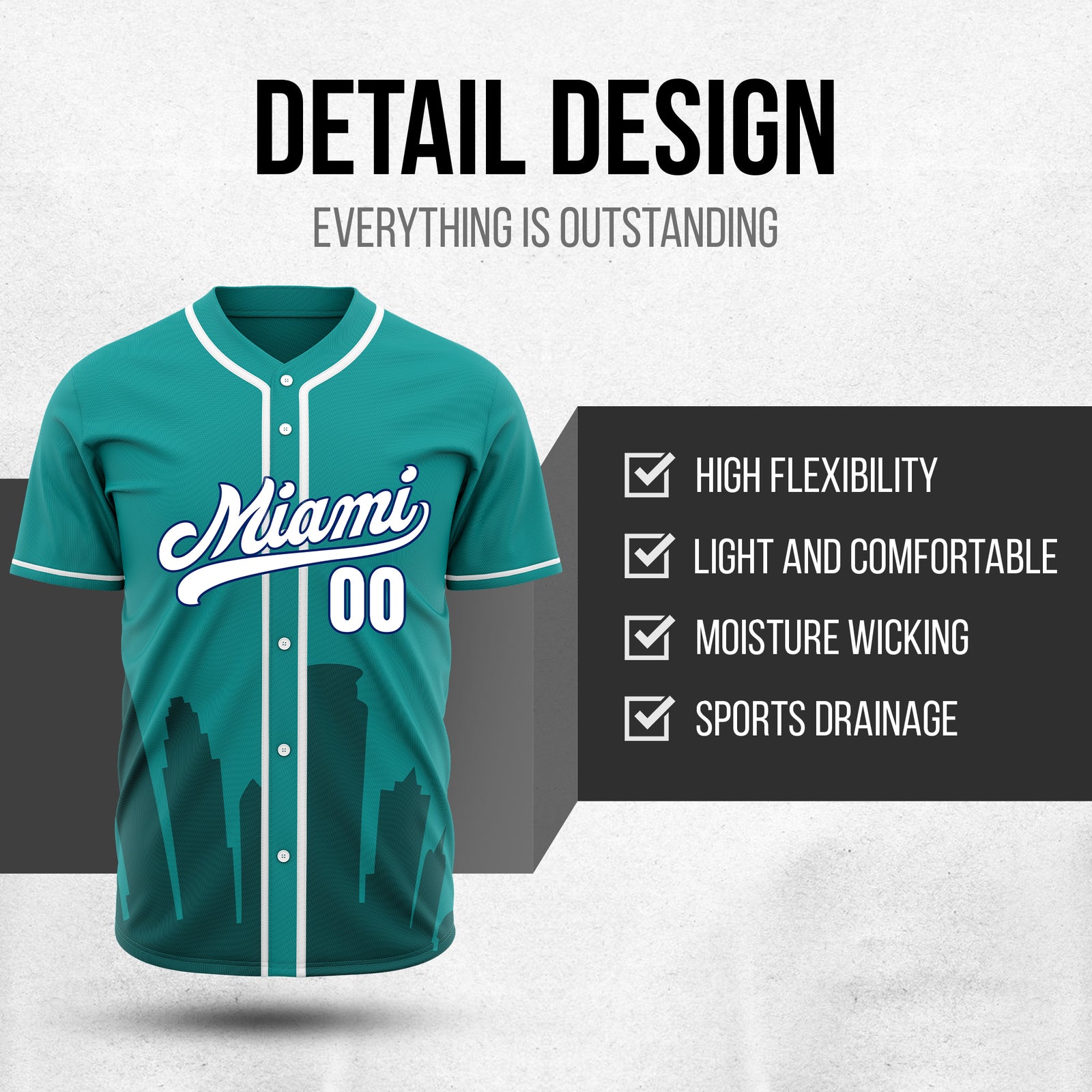 Custom City Tide Teal Baseball Sports Jersey Personalized Uniform with Name & Number
