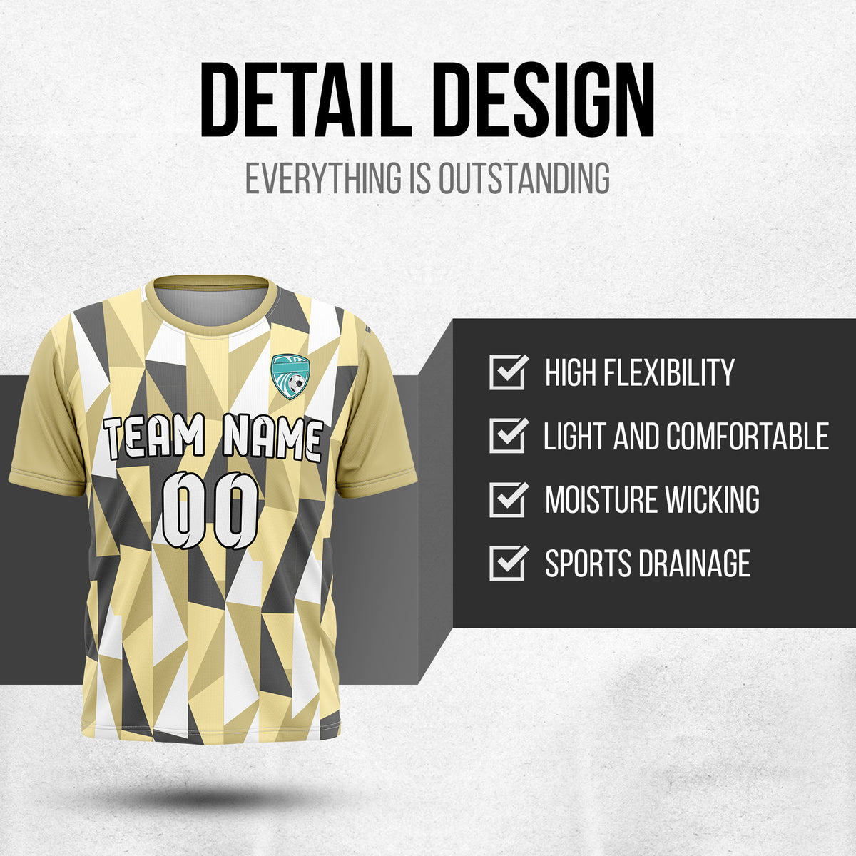 Custom Crystal R-Full Pattern Soccer Khaki Sport Tops Jersey