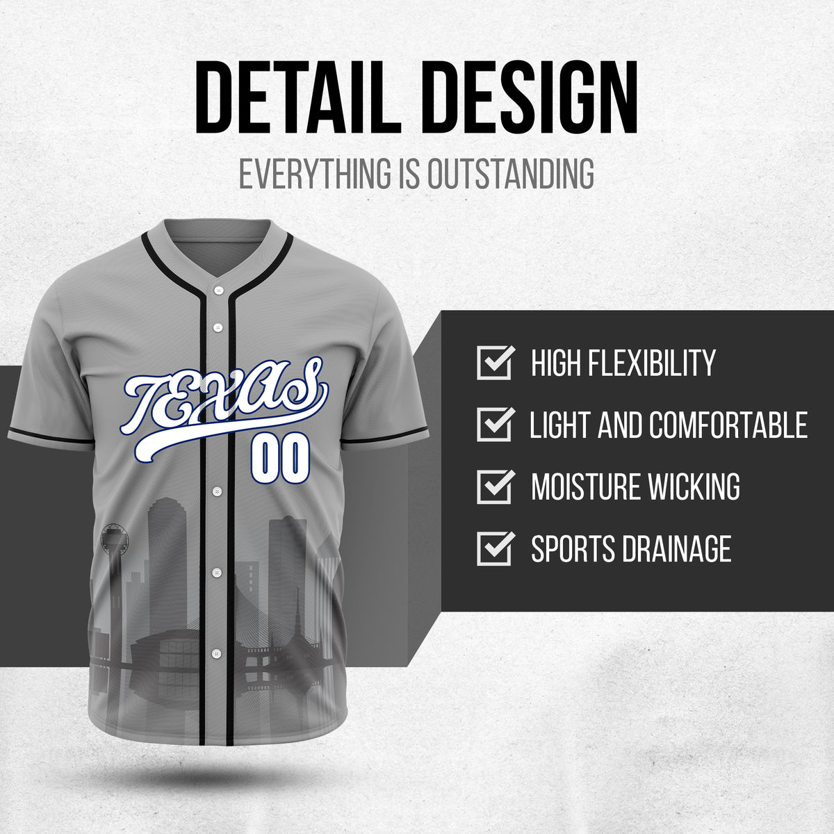 Custom City Lights Grey Baseball Sports Jersey Personalized Uniform with Name & Number