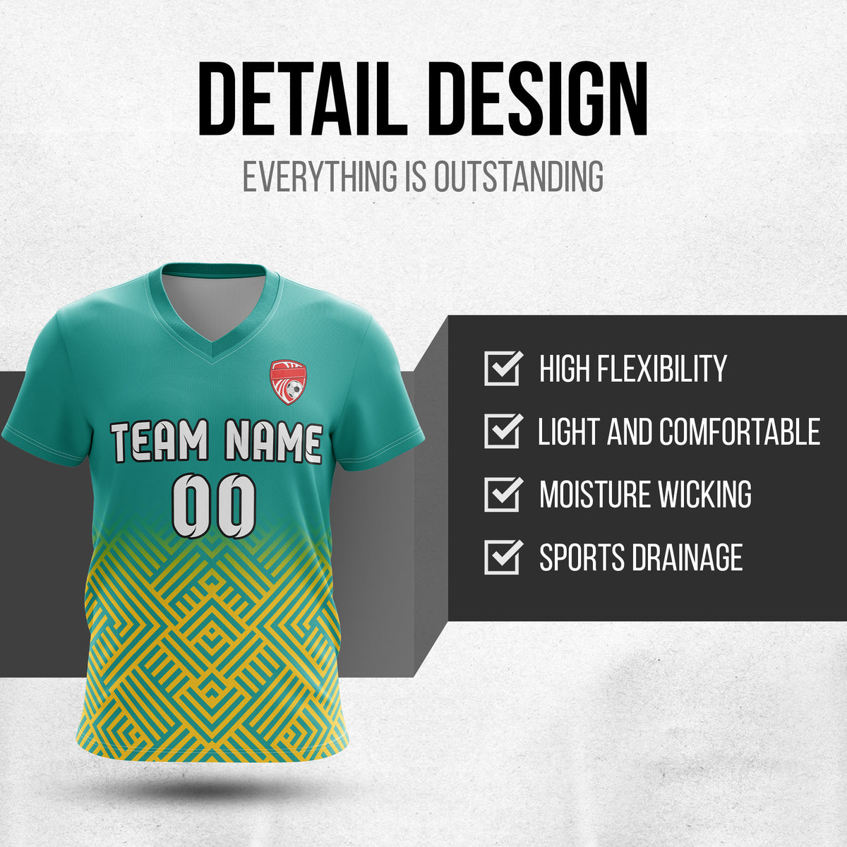 Custom Shadow Line V-Side Pattern Teal Soccer Sport Tops Jersey