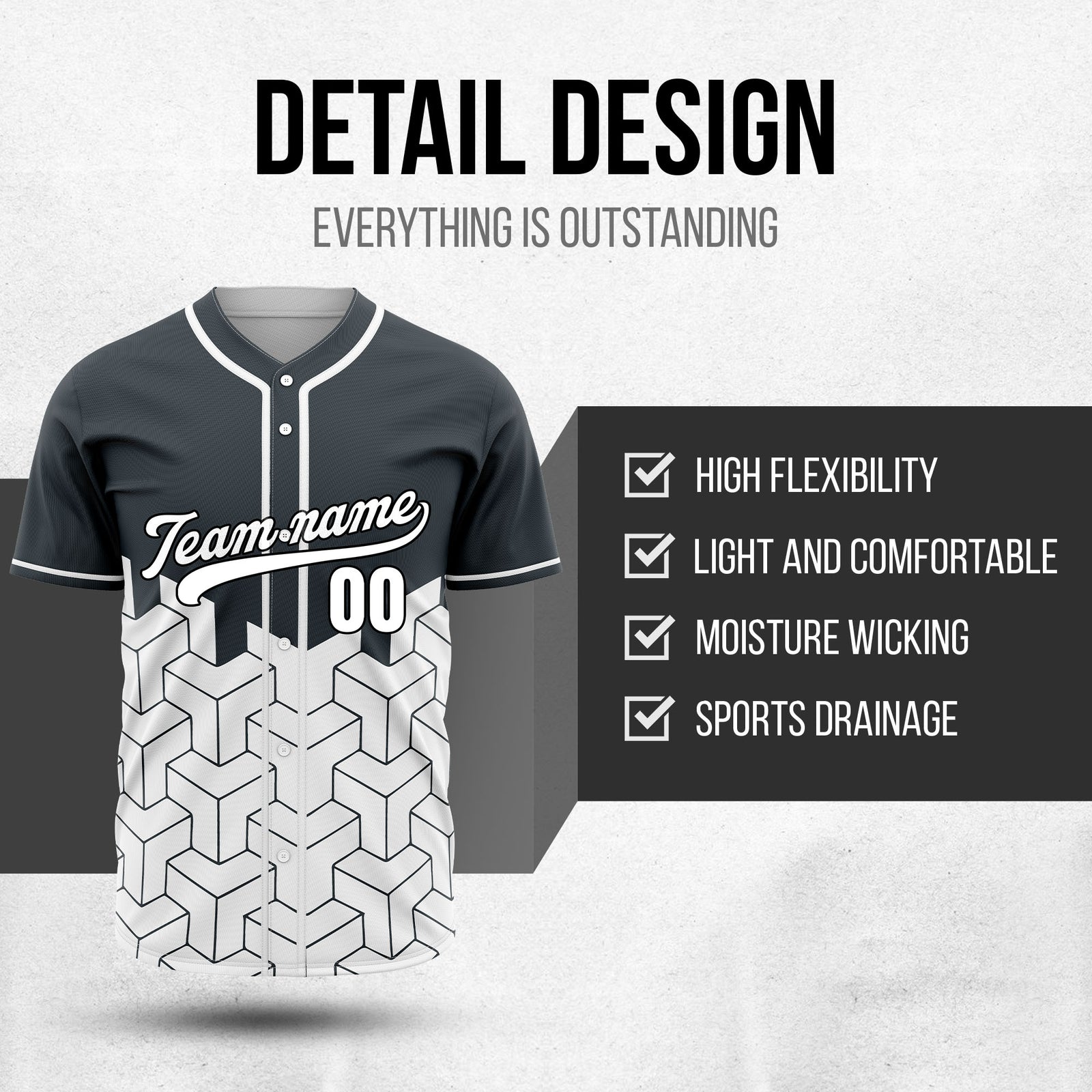 Custom Grid Iron Grey Baseball Sports Jersey Personalized Uniform with Name & Number