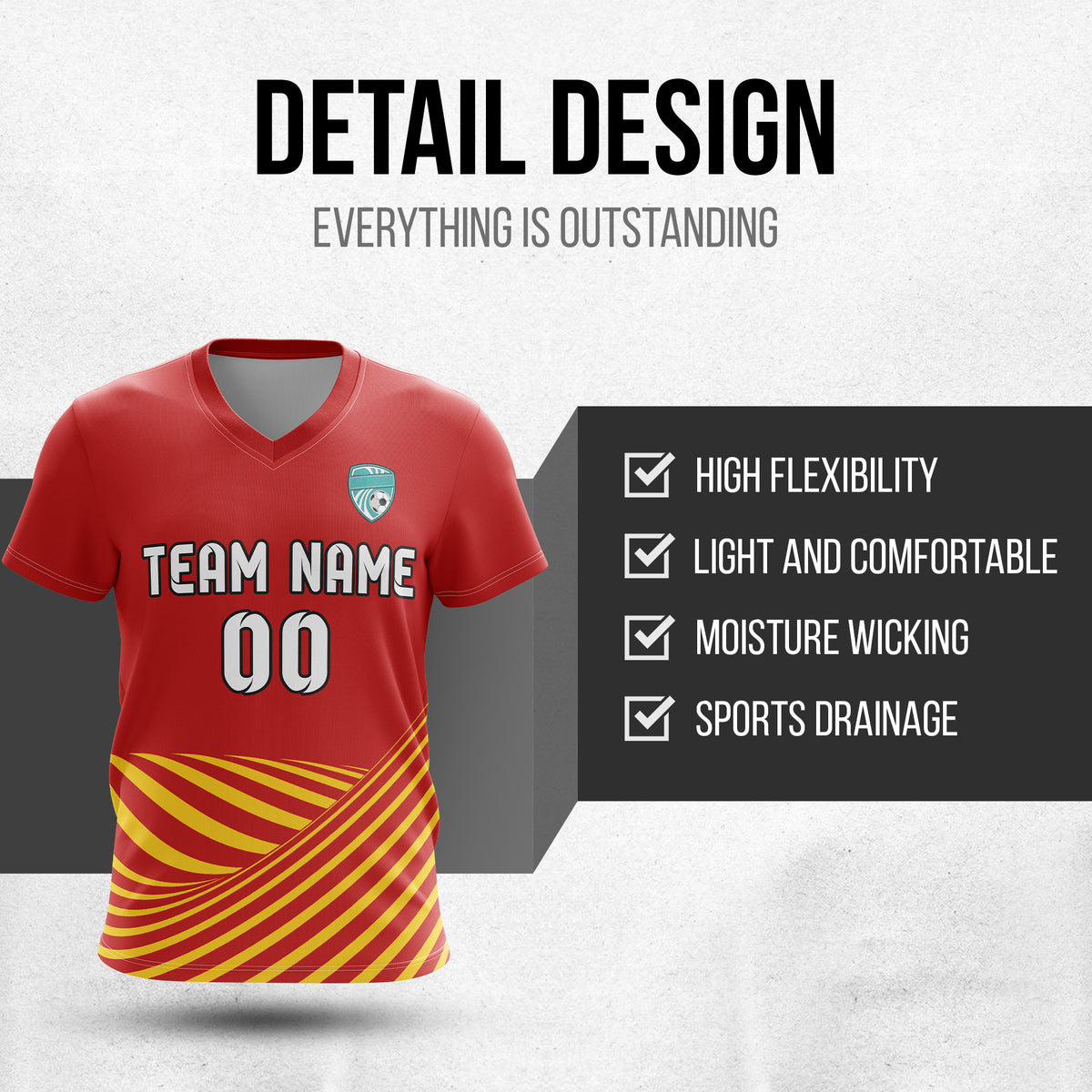 Custom WaveLine Stripe V-Neck Red Sport Tops Jersey
