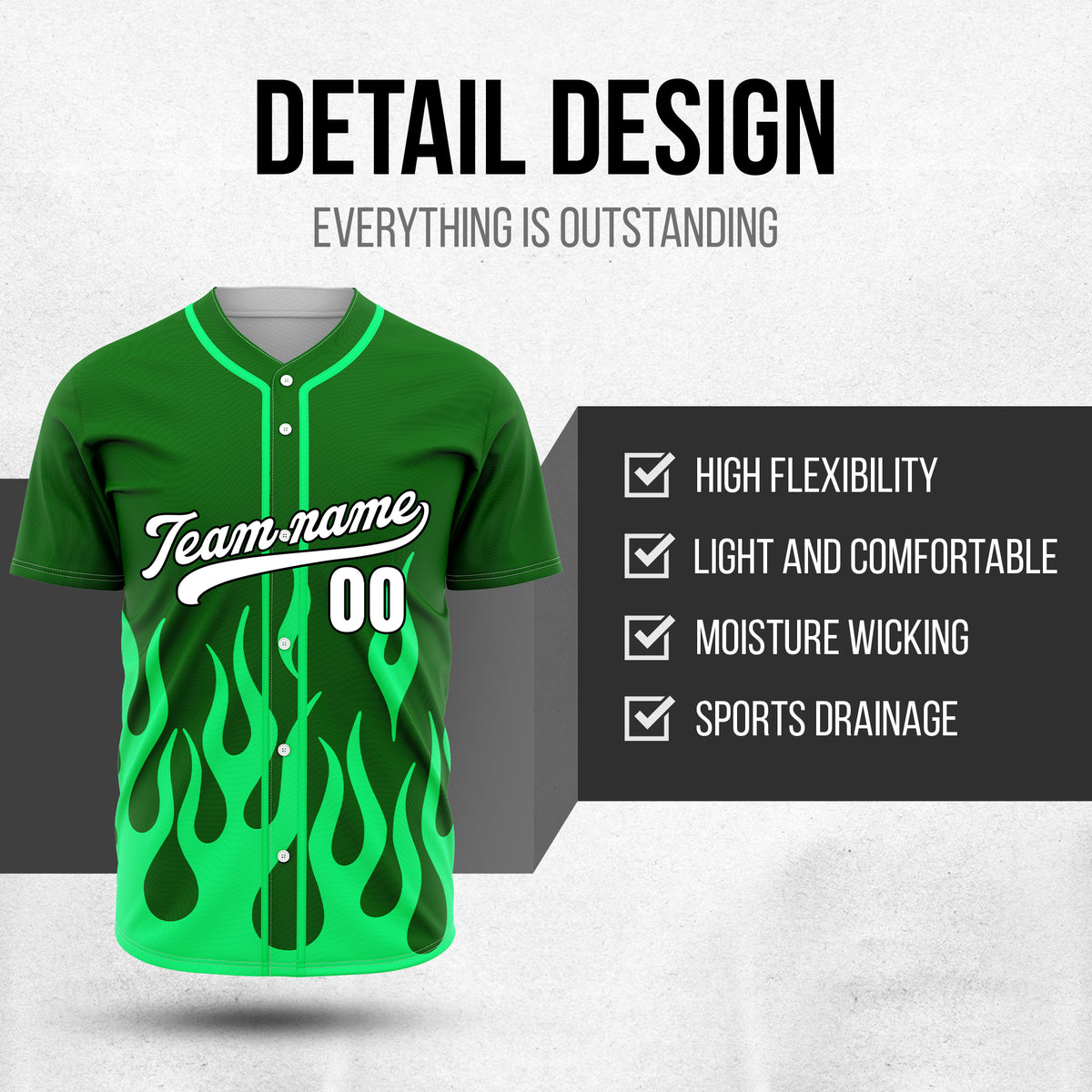 Custom Frost Fire Green Baseball Sports Jersey Personalized Uniform with Name & Number