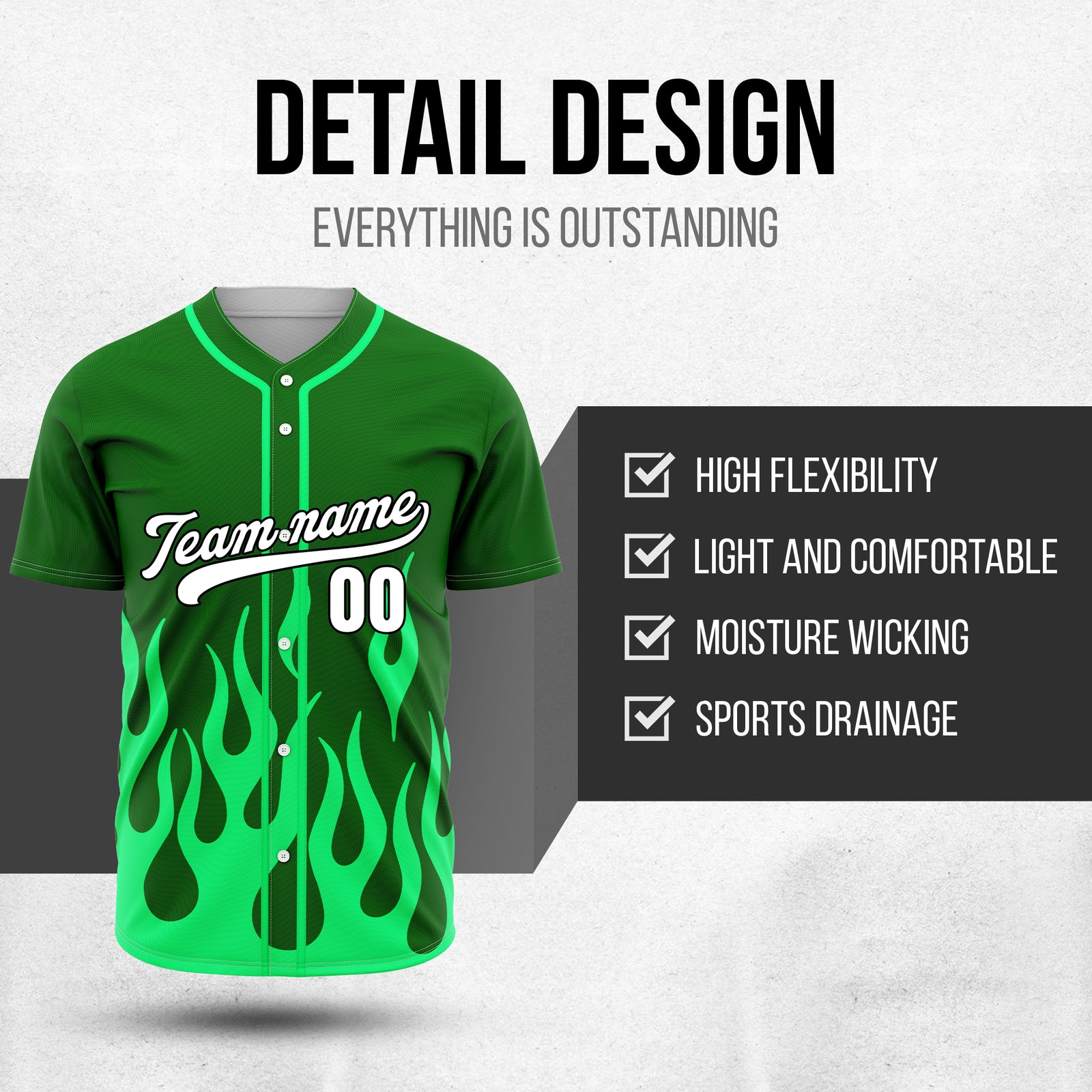 Custom Frost Fire Green Baseball Sports Jersey Personalized Uniform with Name & Number