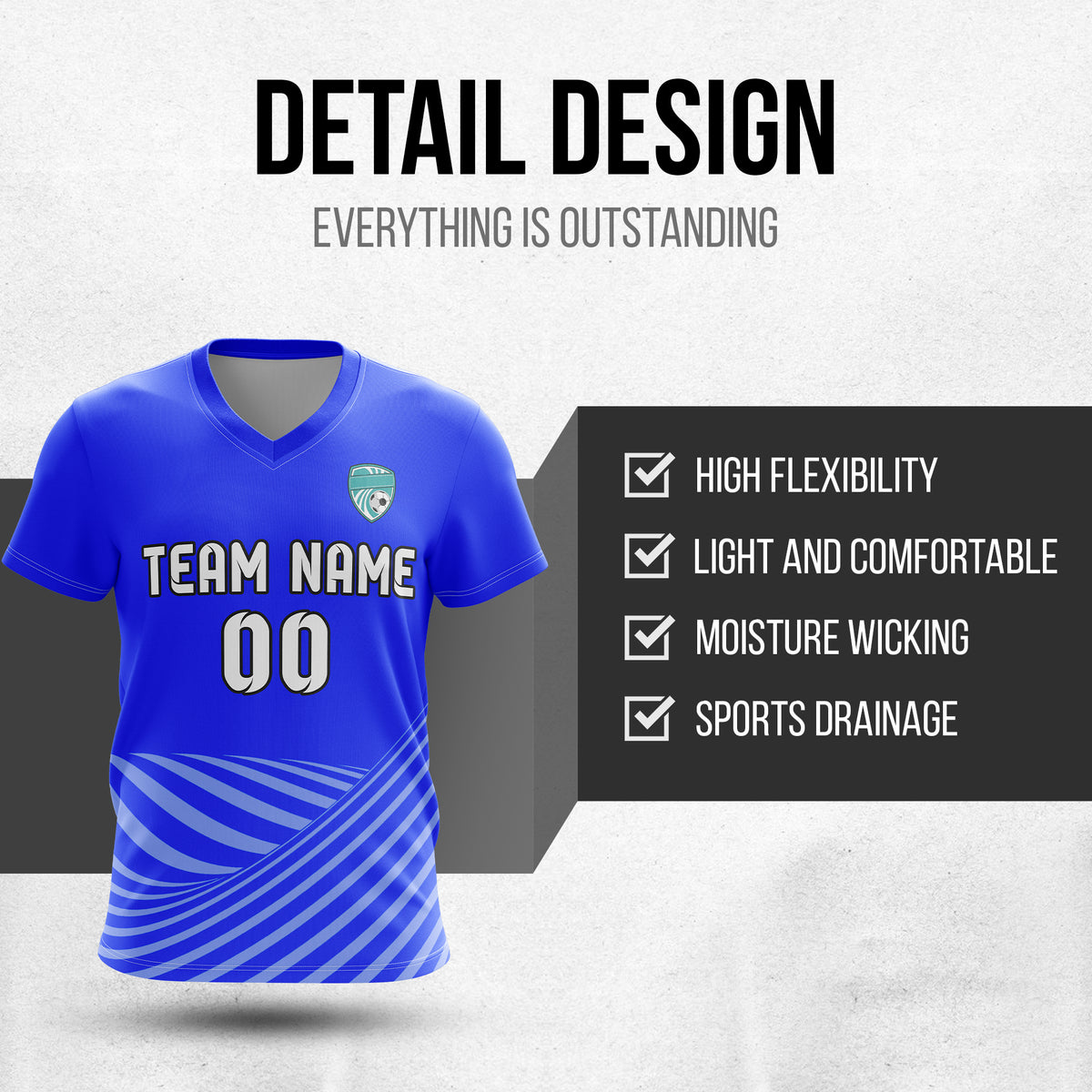 Custom WaveLine Stripe V-Neck Blue Sport Tops Jersey
