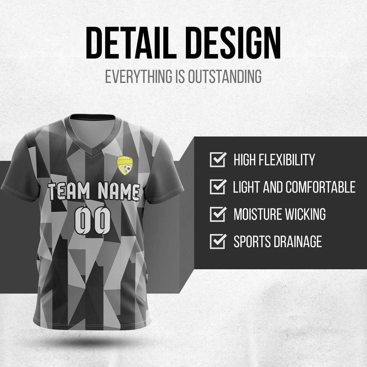Custom Crystal V-Full Pattern Soccer Dark Grey Sport Tops Jersey