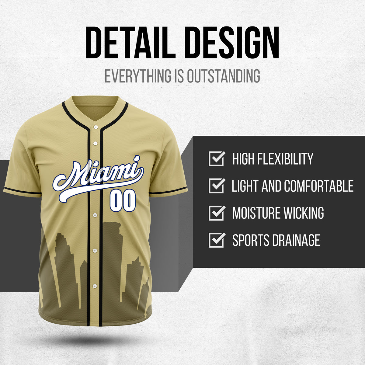 Custom City Tide Khaki Baseball Sports Jersey Personalized Uniform with Name & Number