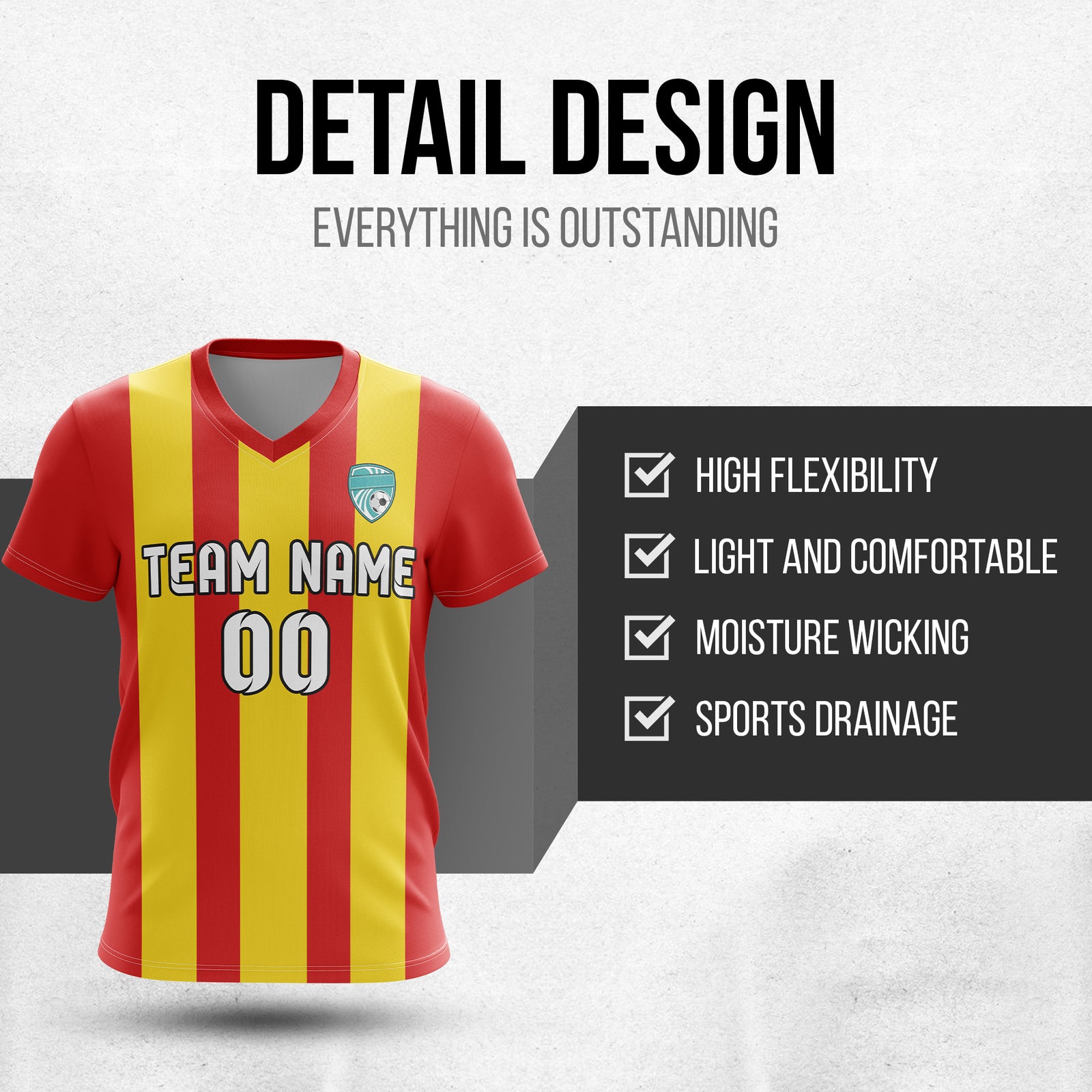 Custom Striker Stripe V-Neck Red Soccer Sport Tops Jersey
