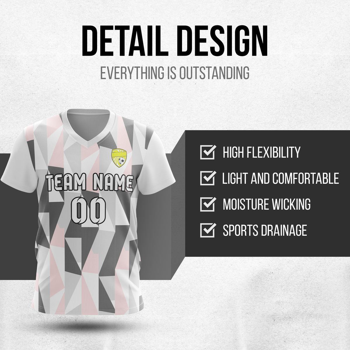 Custom Crystal V-Full Pattern Soccer White Sport Tops Jersey