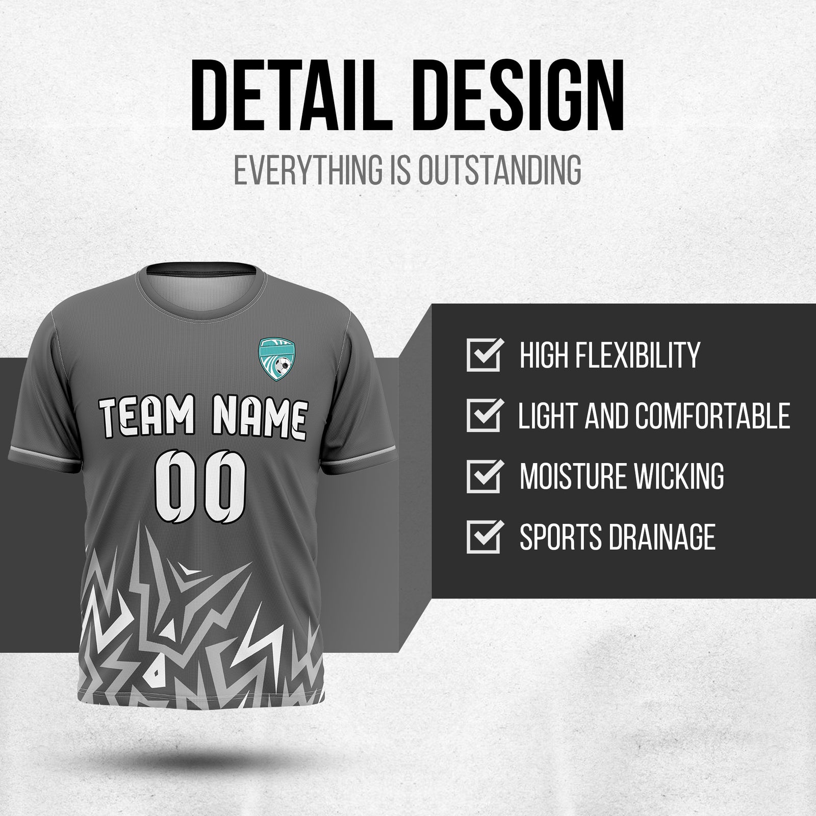 Custom Spark Strike R-Side Pattern Dark Grey Sport Tops Jersey