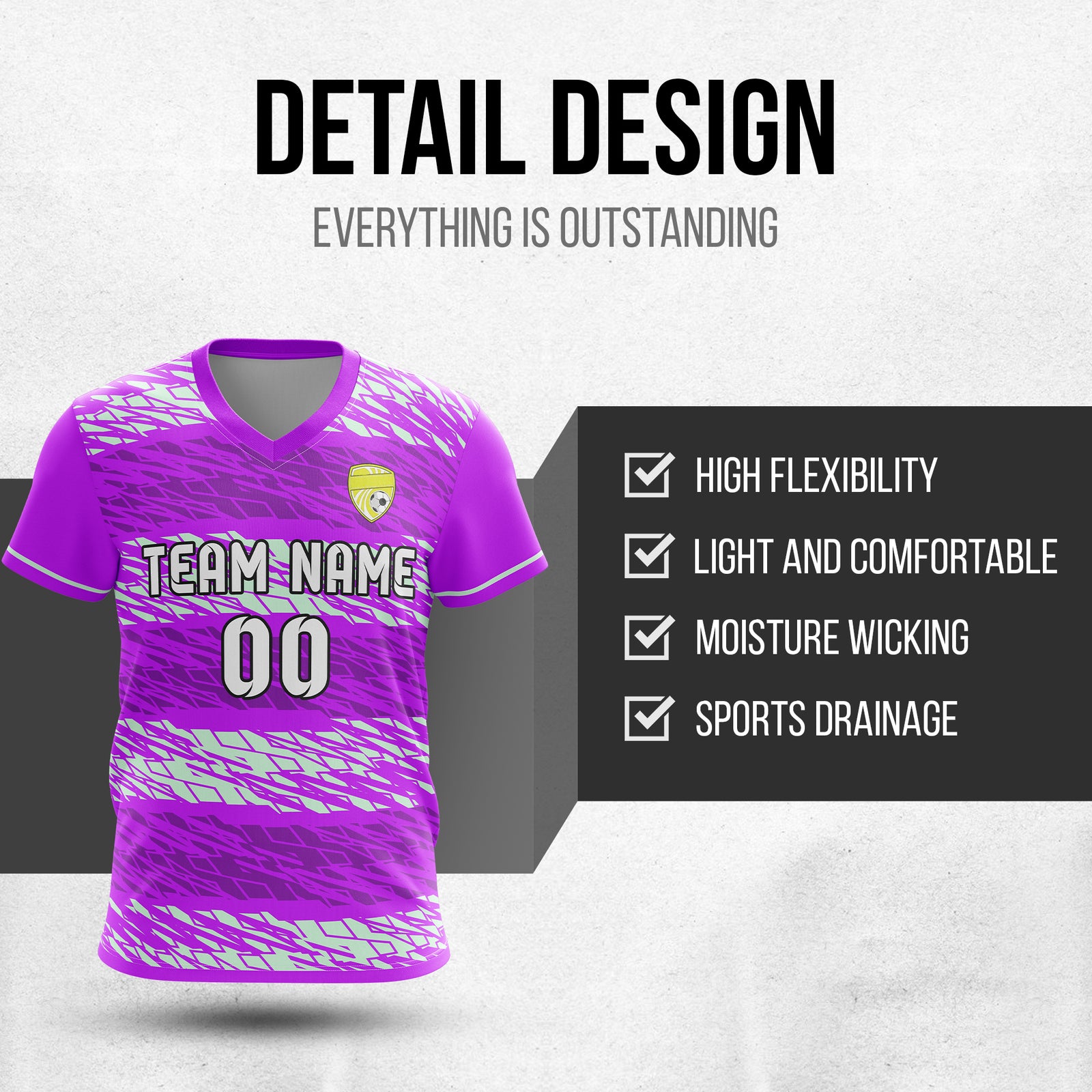 Custom Flare Strike V-Full Pattern Soccer Purple Sport Tops Jersey