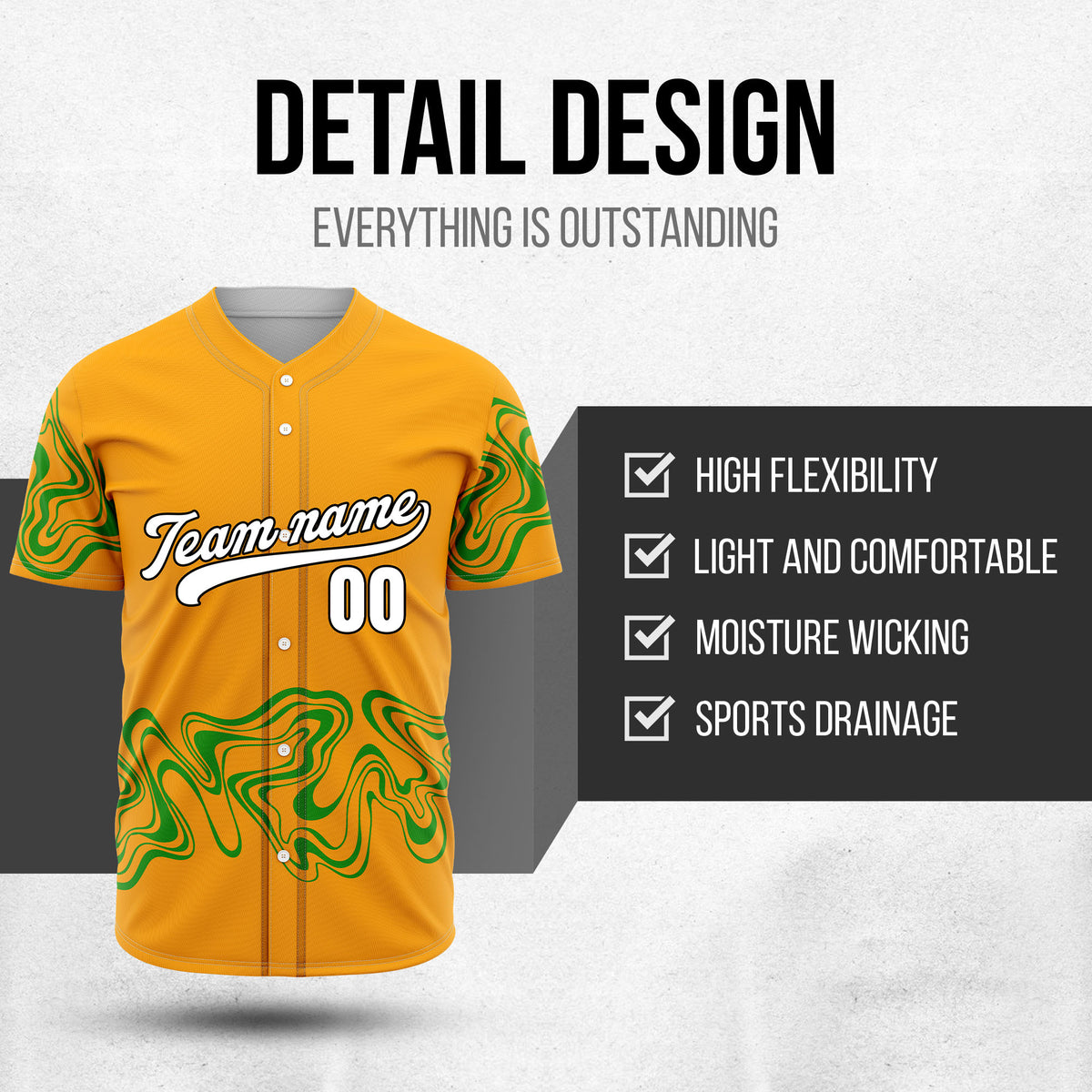 Custom Orange Baseball Wave Sports Jersey Personalized Uniform with Name & Number