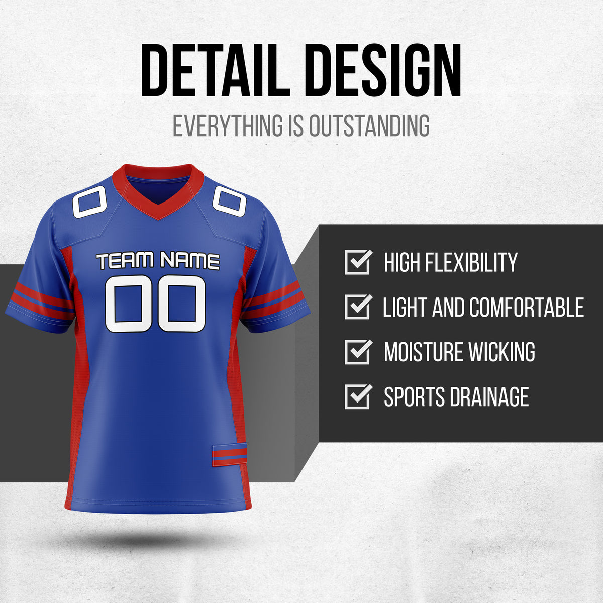 Custom Blue Performance Flag Football Jersey
