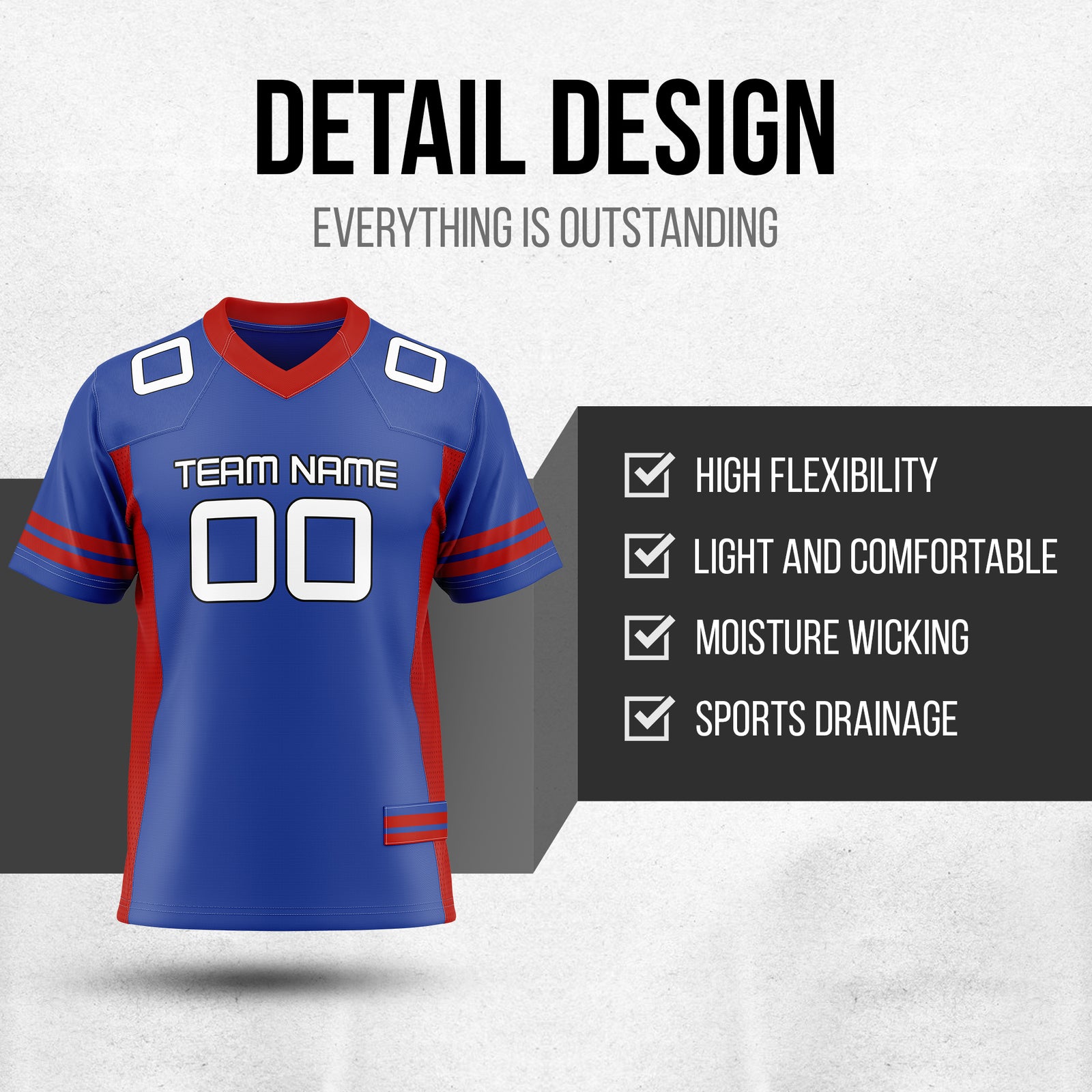 Custom Blue Performance Flag Football Jersey