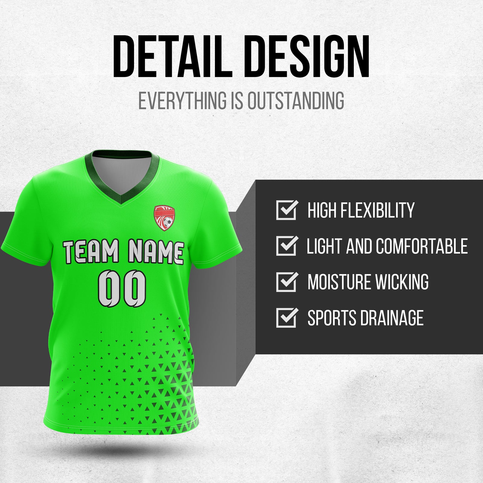 Custom Tri-Edge V-Side Pattern Neon Green Soccer Sport Tops Jersey