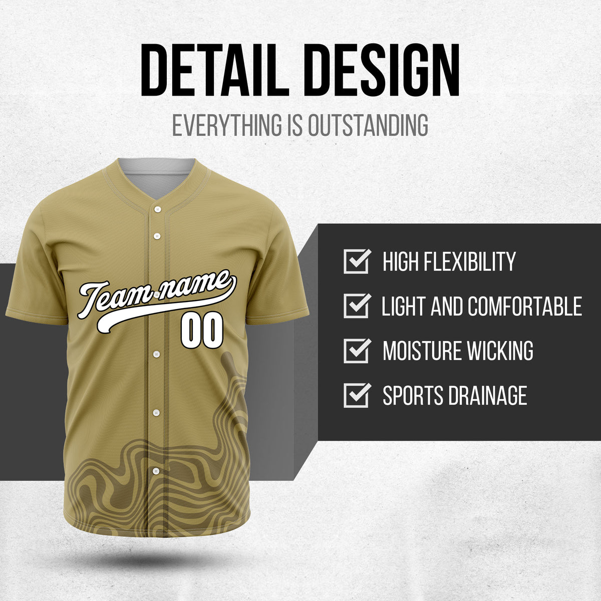 Custom Khaki Baseball Wave Sports Jersey Personalized Uniform with Name & Number