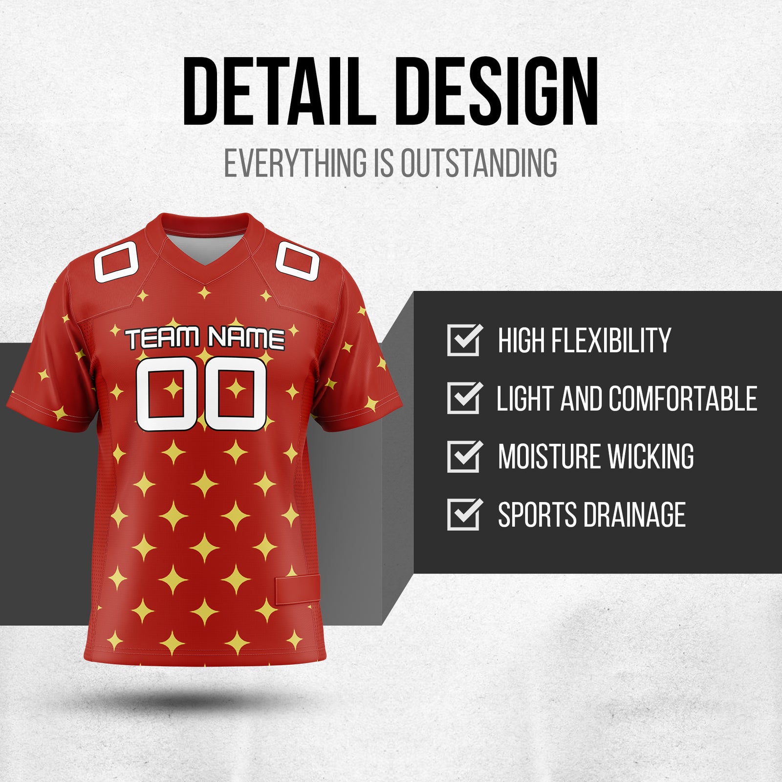 Custom  Elite Star Pattern Red Mesh Authentic Football Jersey