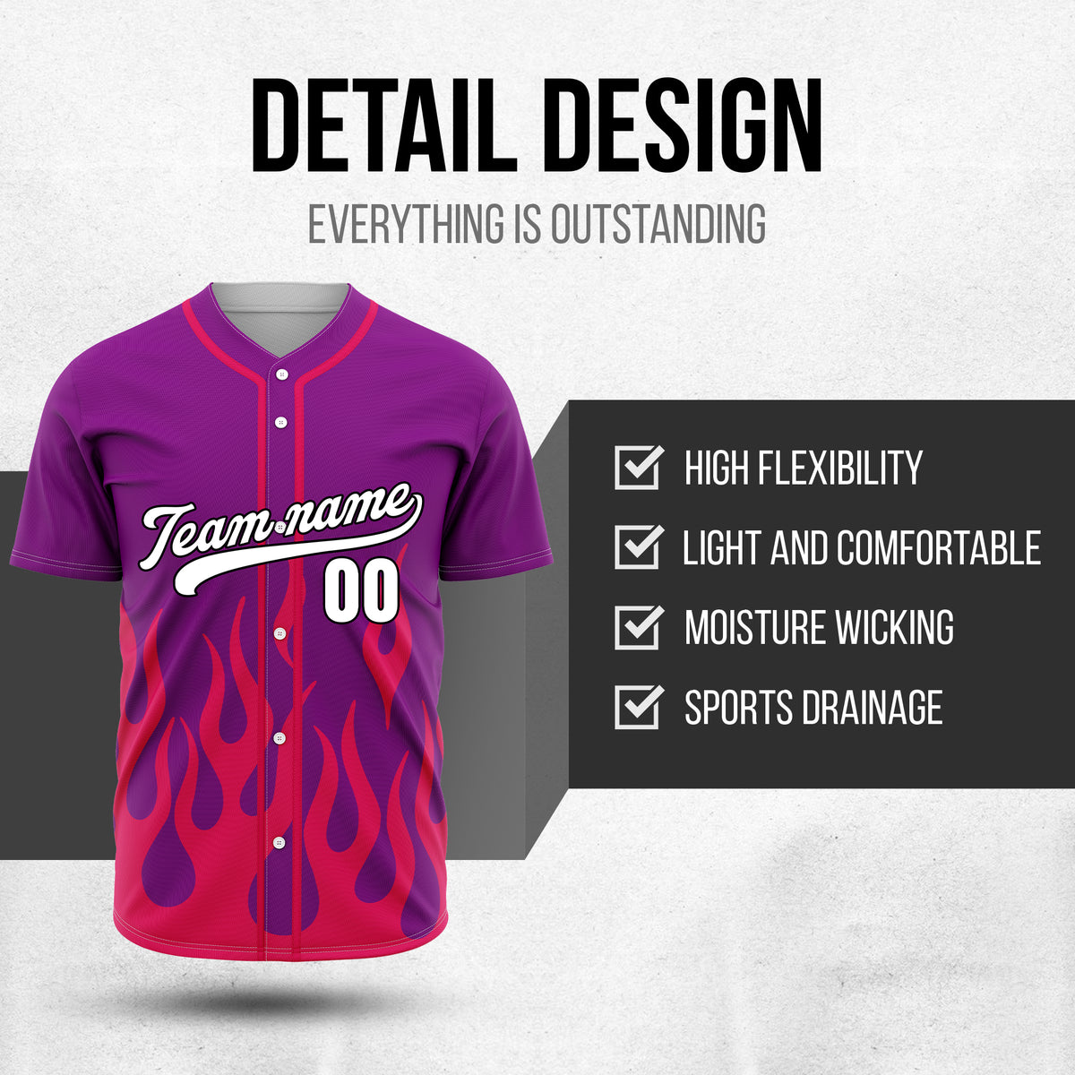 Custom Frost Fire Purple Baseball Sports Jersey Personalized Uniform with Name & Number