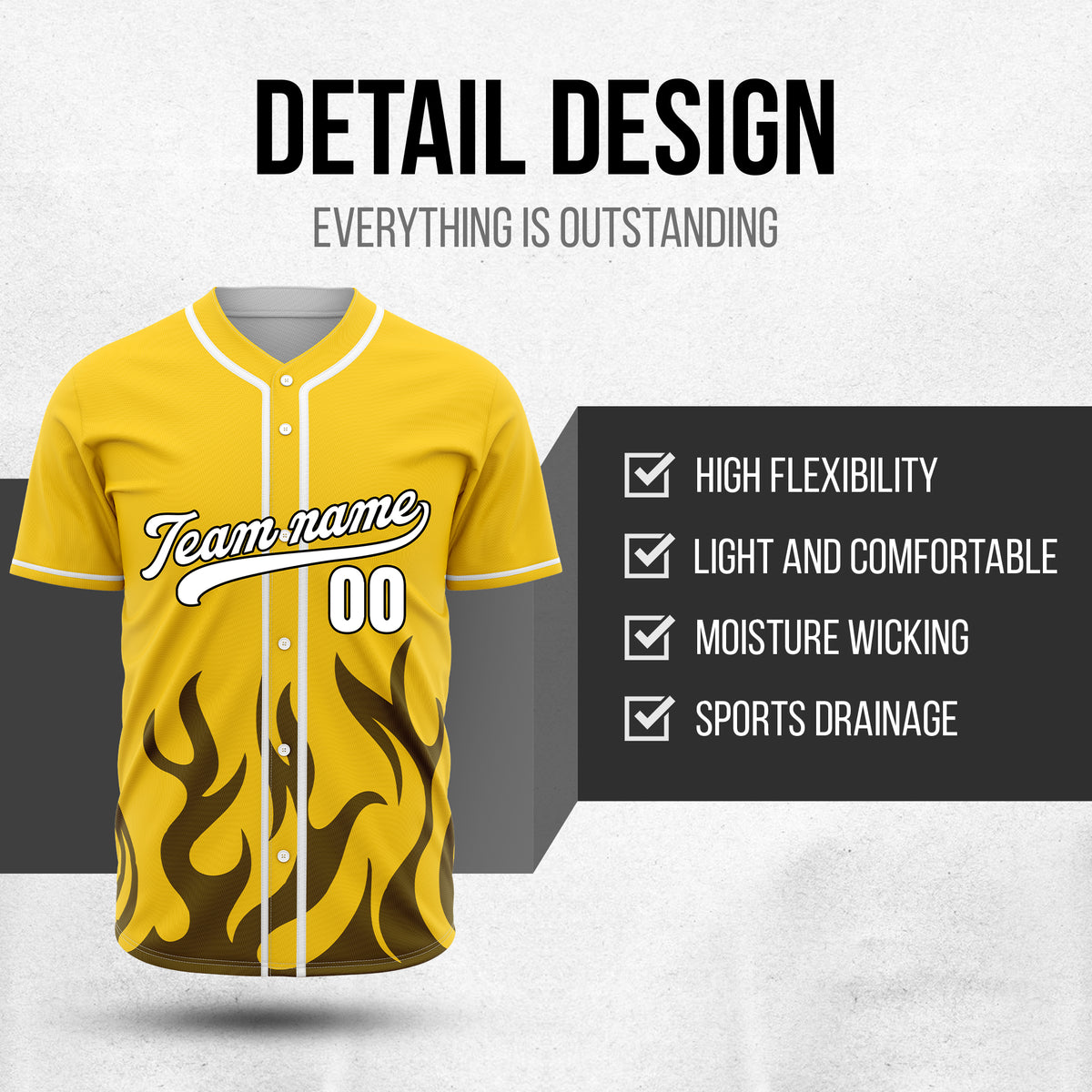 Custom Burnout Yellow Baseball Sports Jersey Personalized Uniform with Name & Number