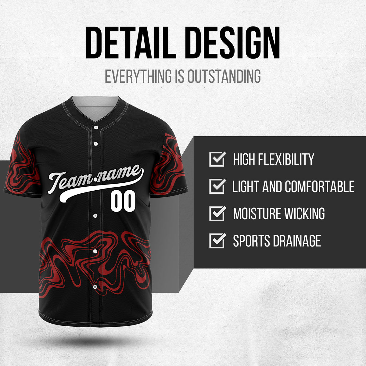 Custom Black Baseball Wave Sports Jersey Personalized Uniform with Name & Number