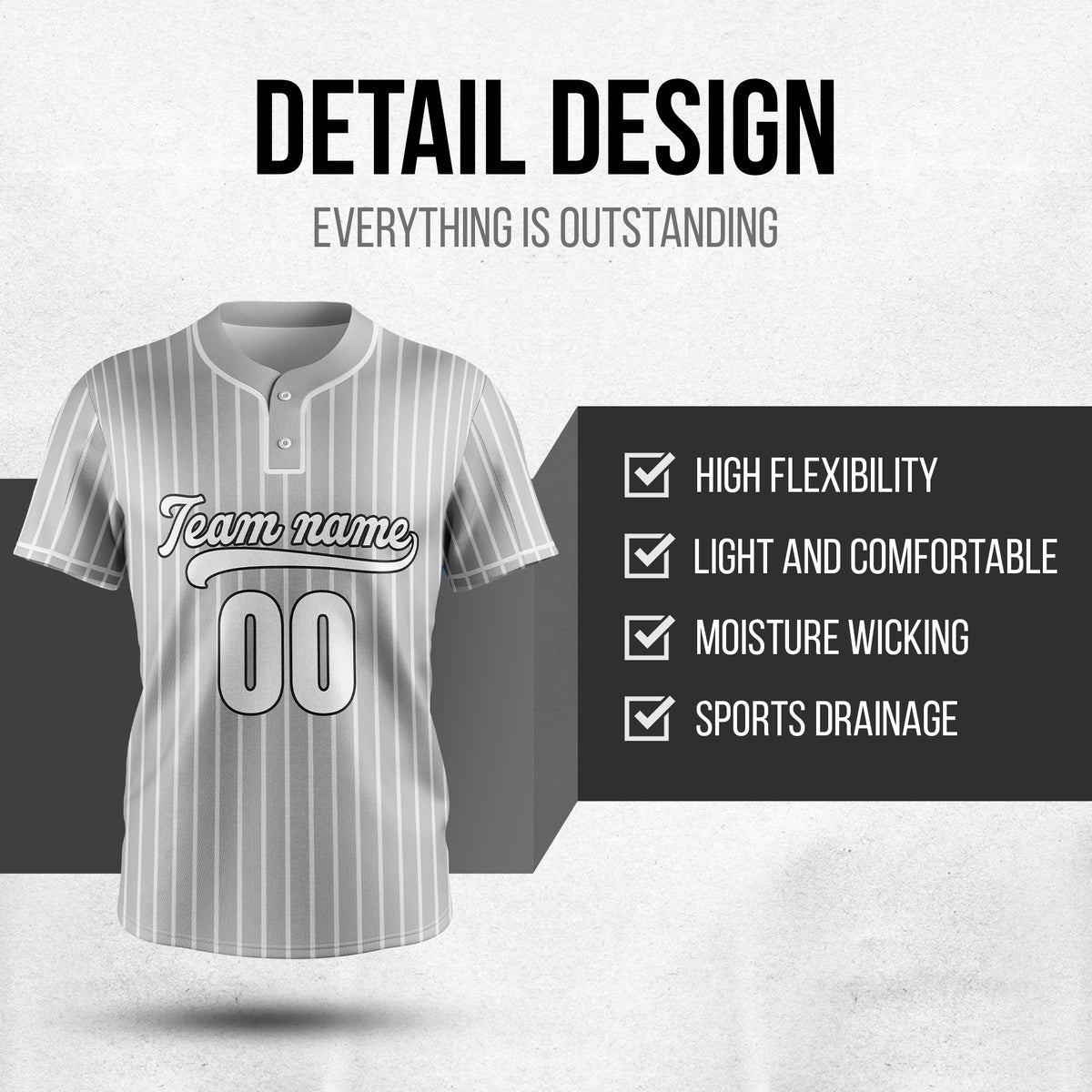 Custom Pinstripe Baseball Grey Sports Jersey Personalized Uniform with Name & Number