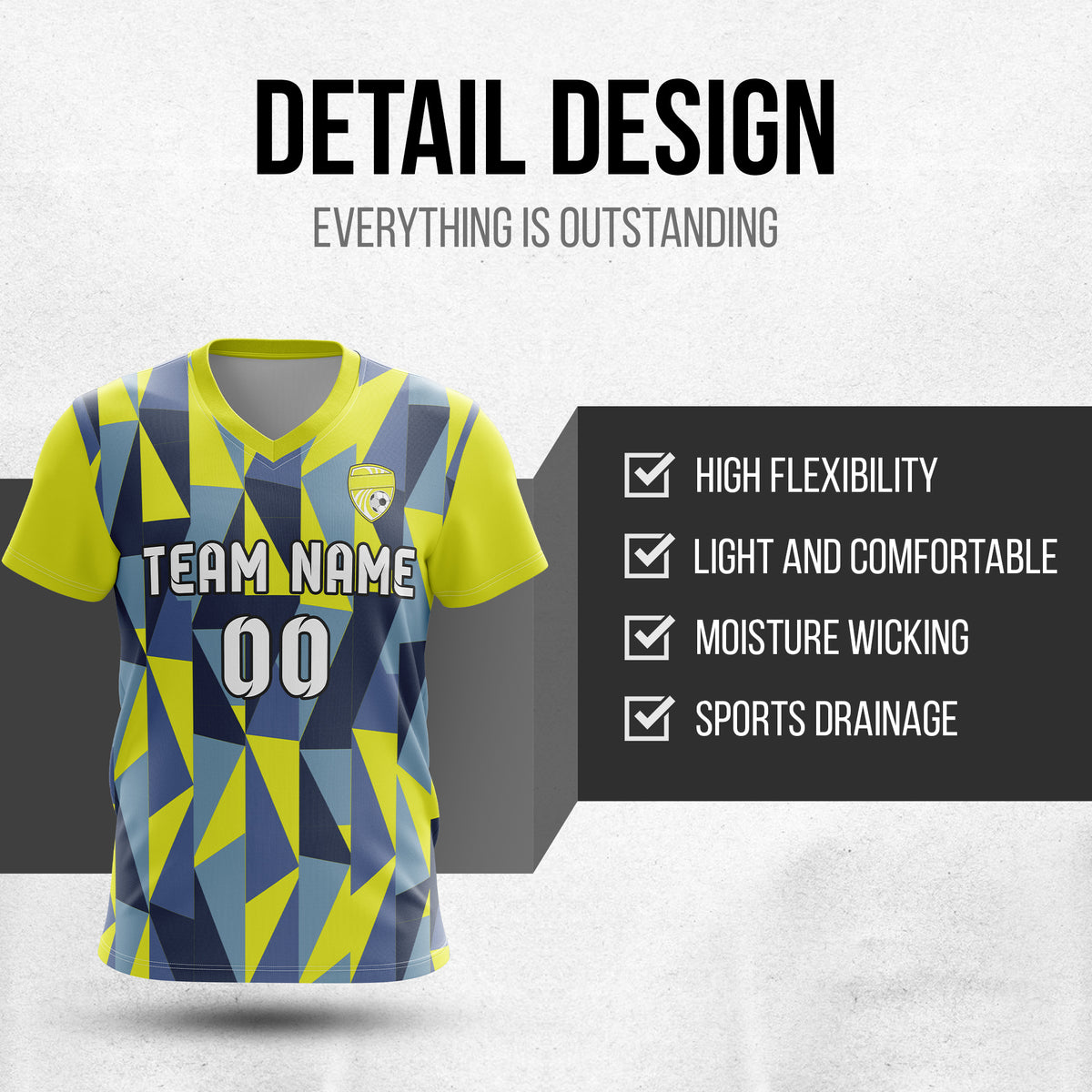 Custom Crystal V-Full Pattern Soccer Yellow Sport Tops Jersey