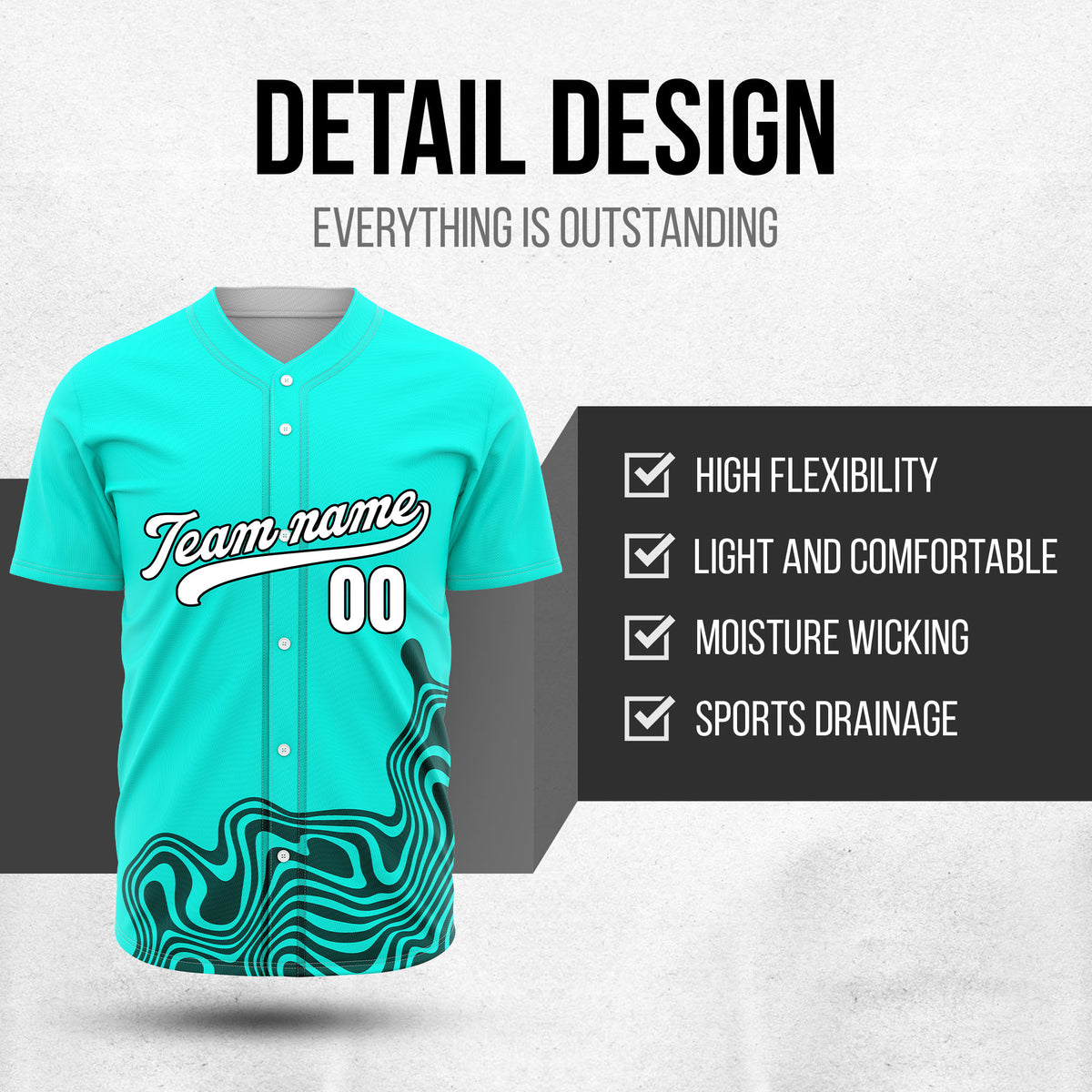 Custom Aqua Baseball Wave Sports Jersey Personalized Uniform with Name & Number