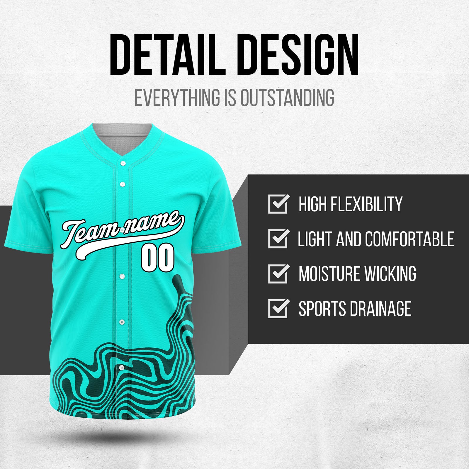 Custom Aqua Baseball Wave Sports Jersey Personalized Uniform with Name & Number