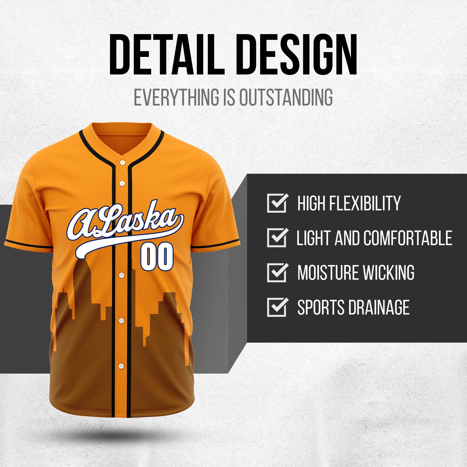 Custom City Horizon Orange Baseball Sports Jersey Personalized Uniform with Name & Number