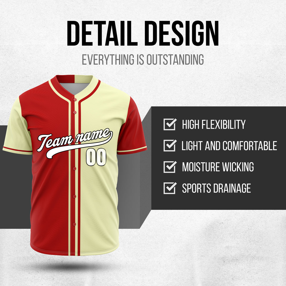 Custom Split Baseball Red Sports Jersey Personalized Uniform with Name & Number