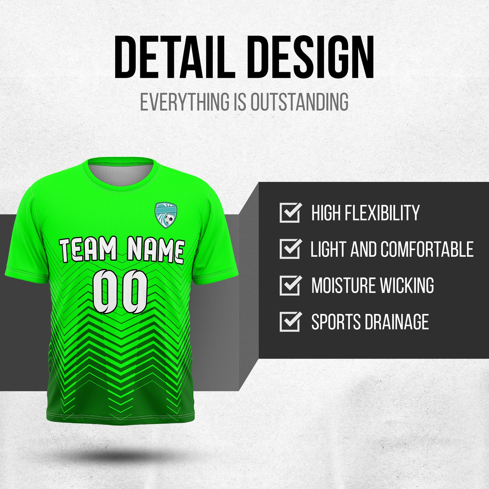 Custom Soccer R Side Pattern Neon Green Apex Strike Sports Tops Jersey